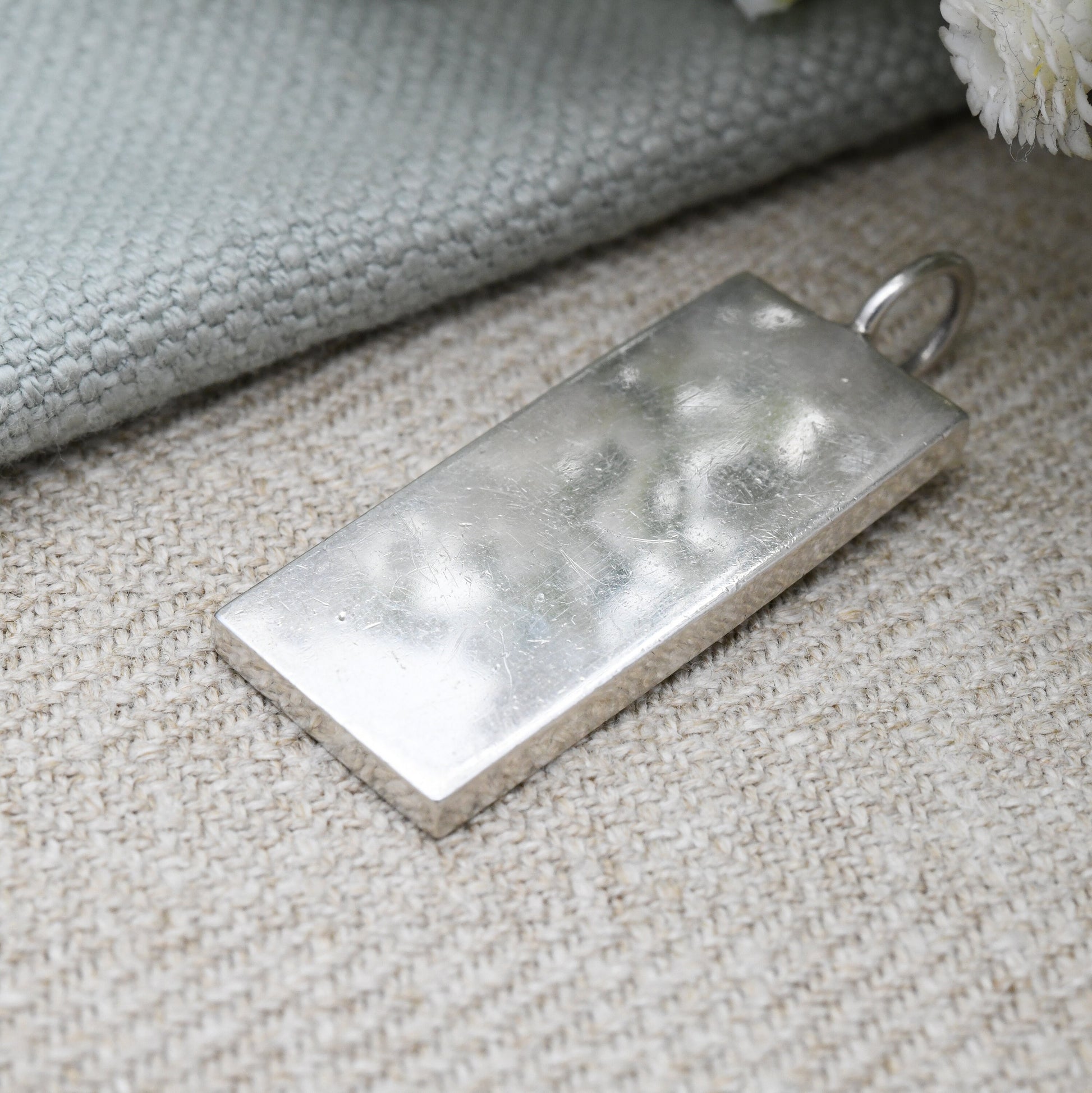 Vintage Sterling Silver Ingot Pendant 1977 with Queen Elizabeth II Silver Jubilee Stamp - Hallmarked in Birmingham | Mid-Century Necklace