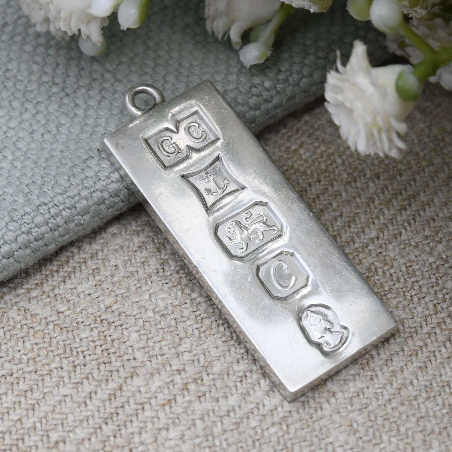 Vintage Sterling Silver Ingot Pendant 1977 with Queen Elizabeth II Silver Jubilee Stamp - Hallmarked Birmingham GC | Mid-Century Necklace