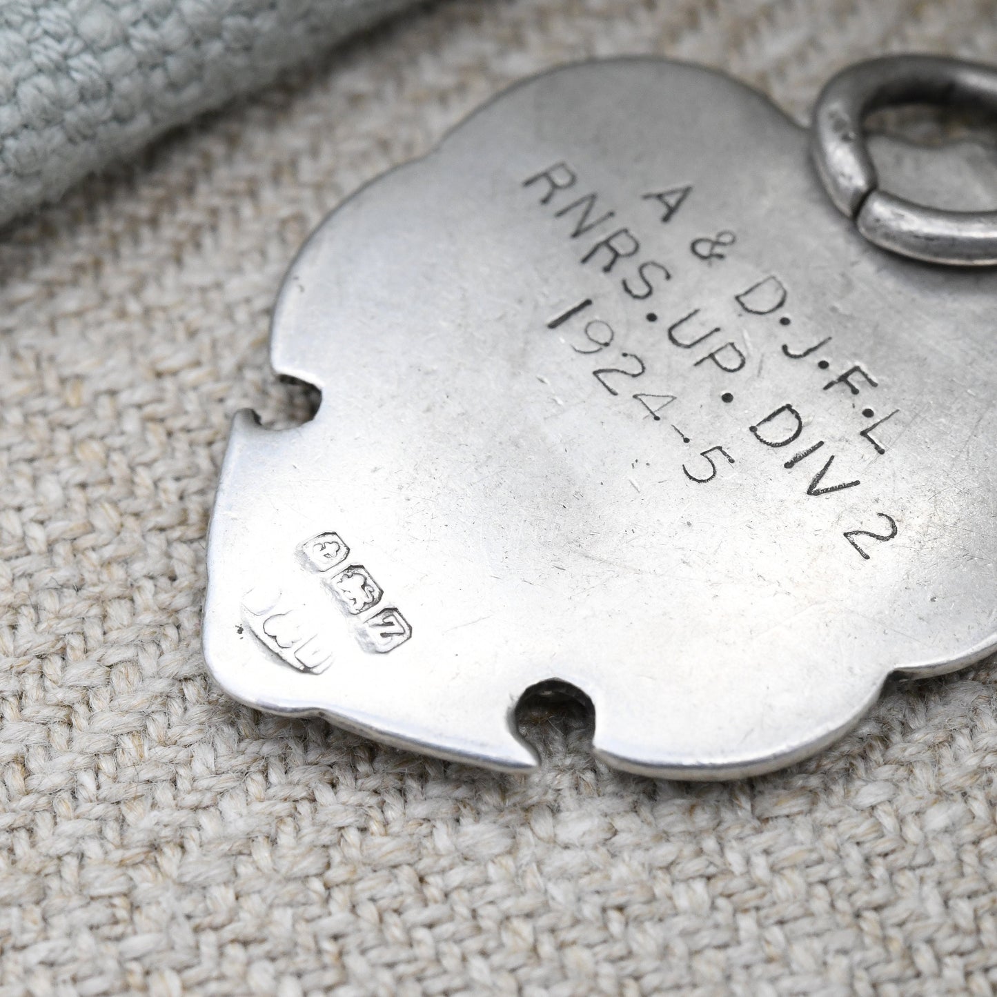 Antique Sterling Silver Watch Fob Pendant 1924 - Crossed Flags and Ball | Division 2 Runner's Up Medal