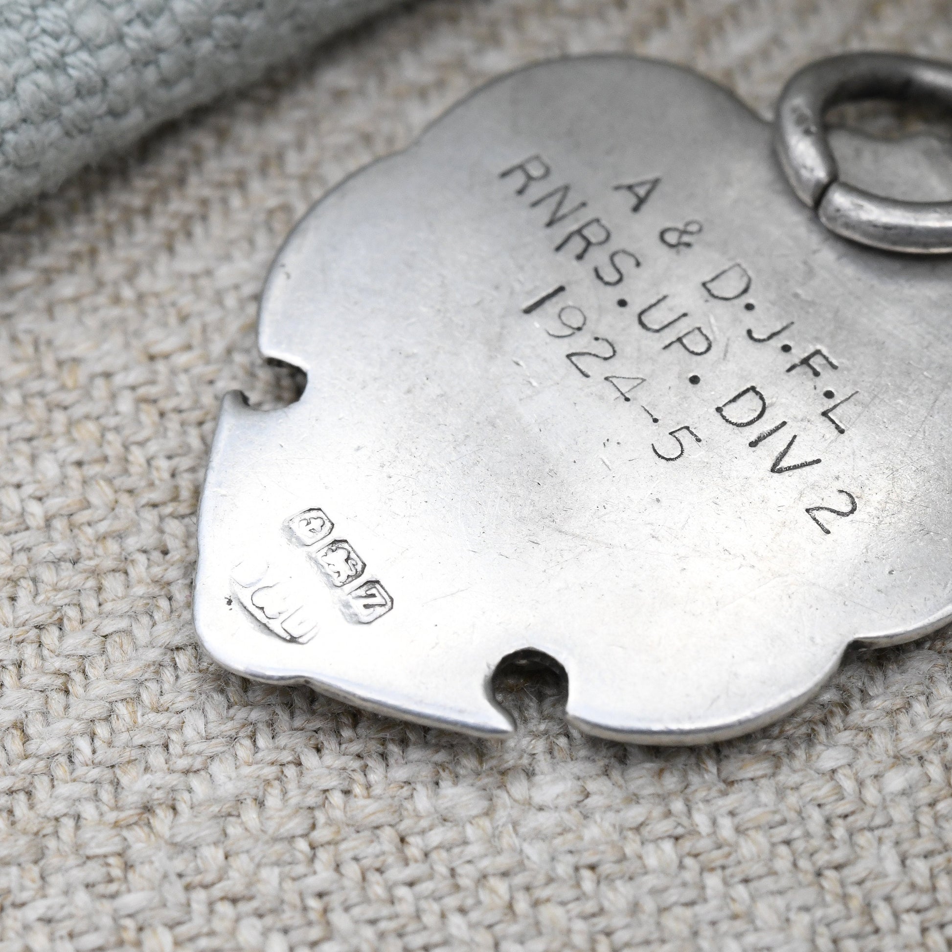 Antique Sterling Silver Watch Fob Pendant 1924 - Crossed Flags and Ball | Division 2 Runner's Up Medal