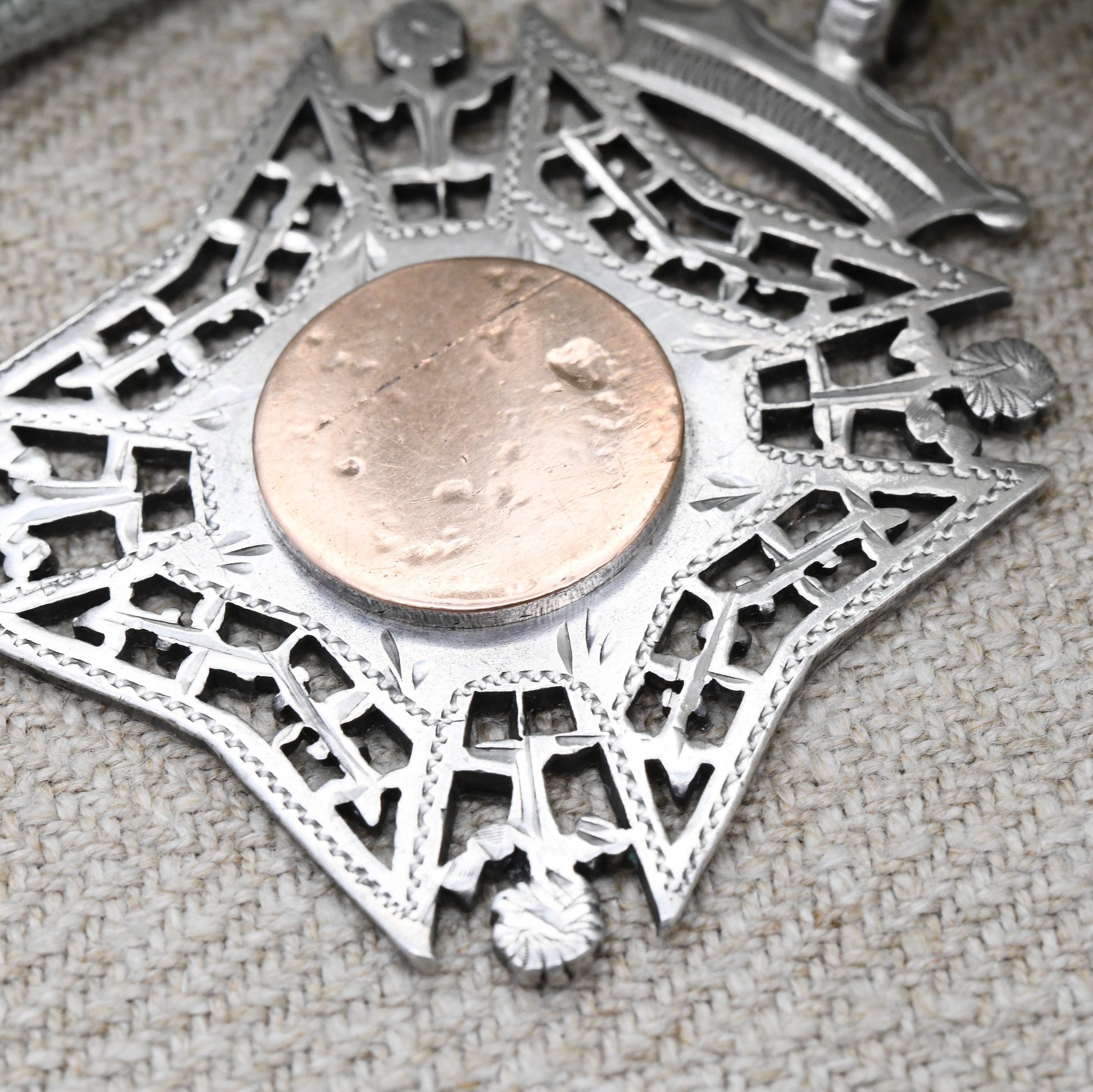 Antique Sterling Silver Watch Fob Pendant 1899 by William Hair Haseler - with Rose Gold Front | Large Victorian Pendant