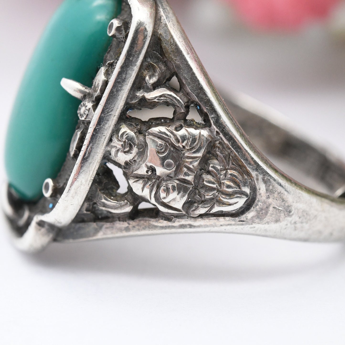 Vintage Chinese Export Silver Buddha Ring with Green Stone - Signed Shi N Lee Shin Lee | Adjustable UK Size - P US Size - 7 1/2