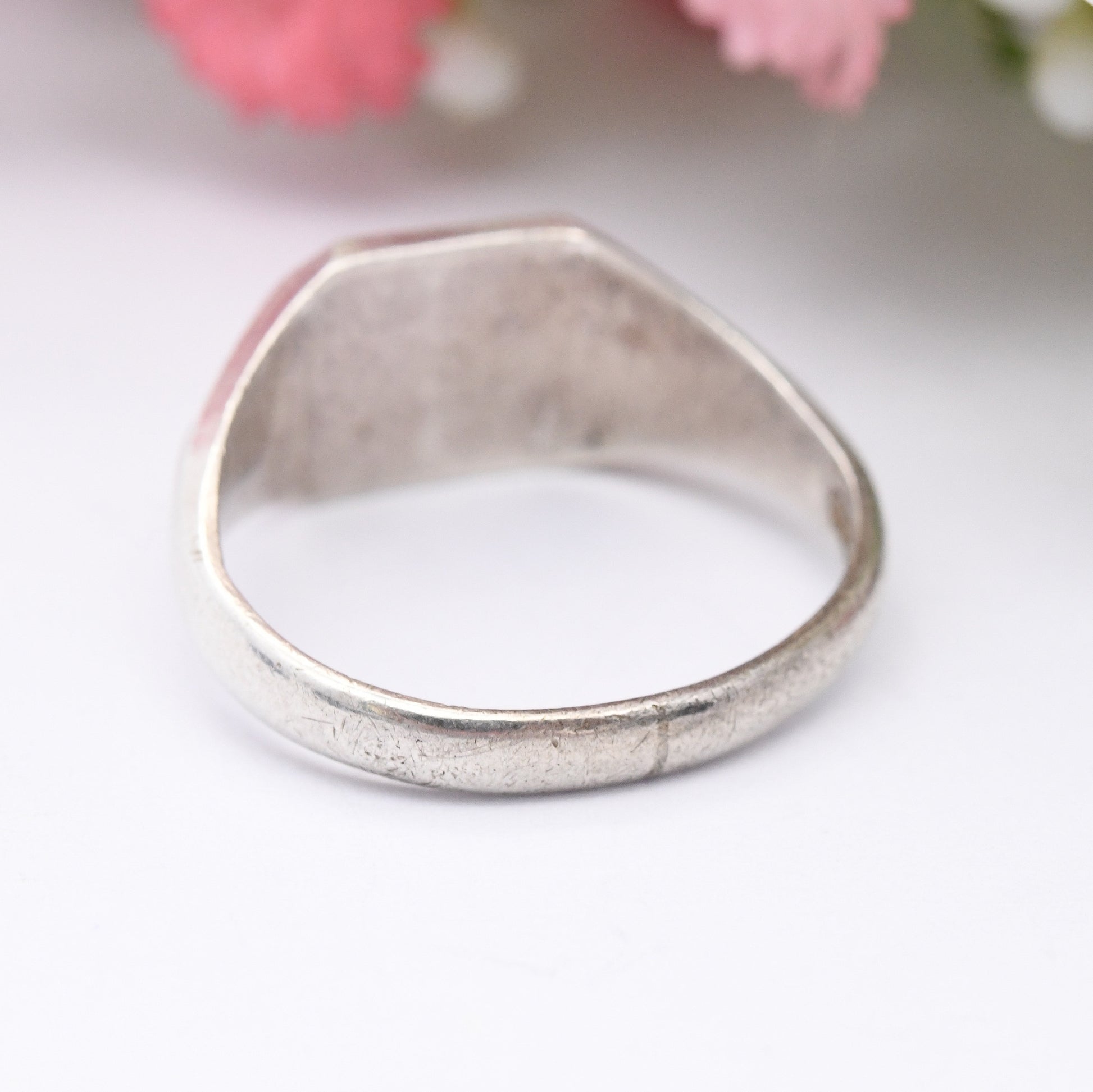 Vintage Sterling Silver Signet Ring 1976 - Mid-Century Unisex Pinkie with Engraving | UK Size - M | US Size - 6 1/4