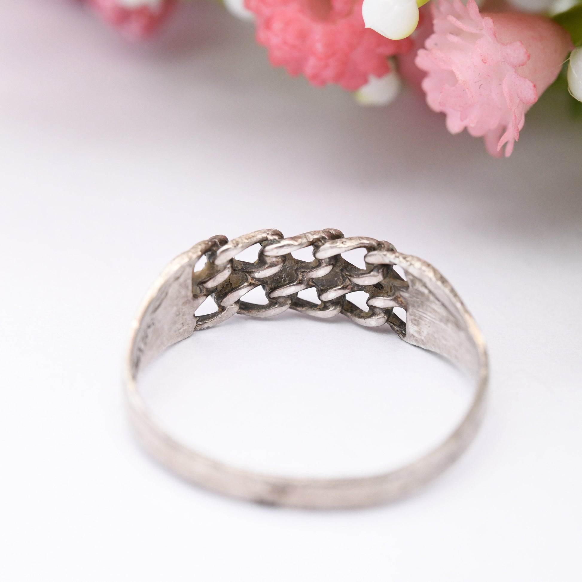 Vintage Sterling Silver Keeper Ring - 2 Rows | Unisex Everyday Silver Band | UK Size - O 1/2 | US Size - 7 1/2