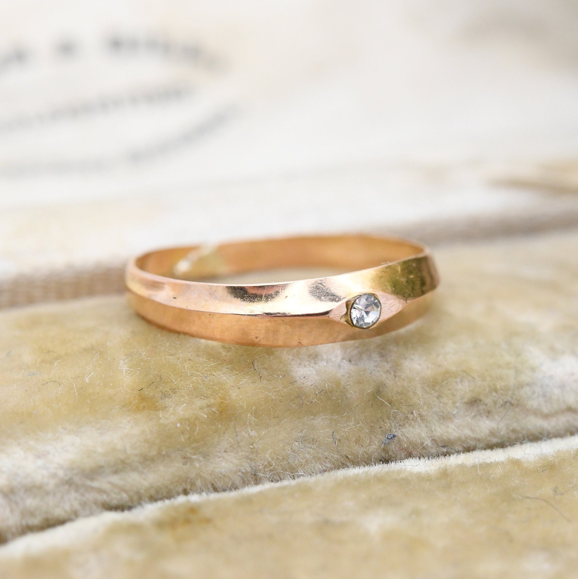 Vintage 19ct Rose Gold Solitaire Ring - Portuguese Gold Wedding Band | Everyday Gold Jewellery | Clear Stone | UK Size - K | US Size - 5 1/4