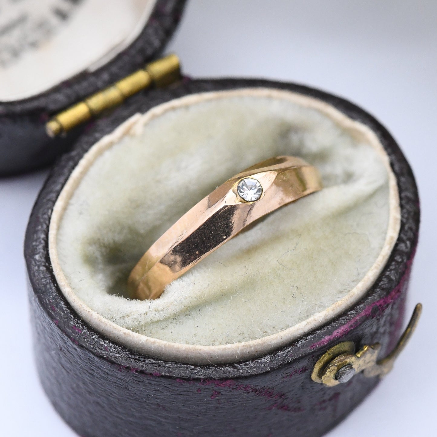 Vintage 19ct Rose Gold Solitaire Ring - Portuguese Gold Wedding Band | Everyday Gold Jewellery | Clear Stone | UK Size - K | US Size - 5 1/4