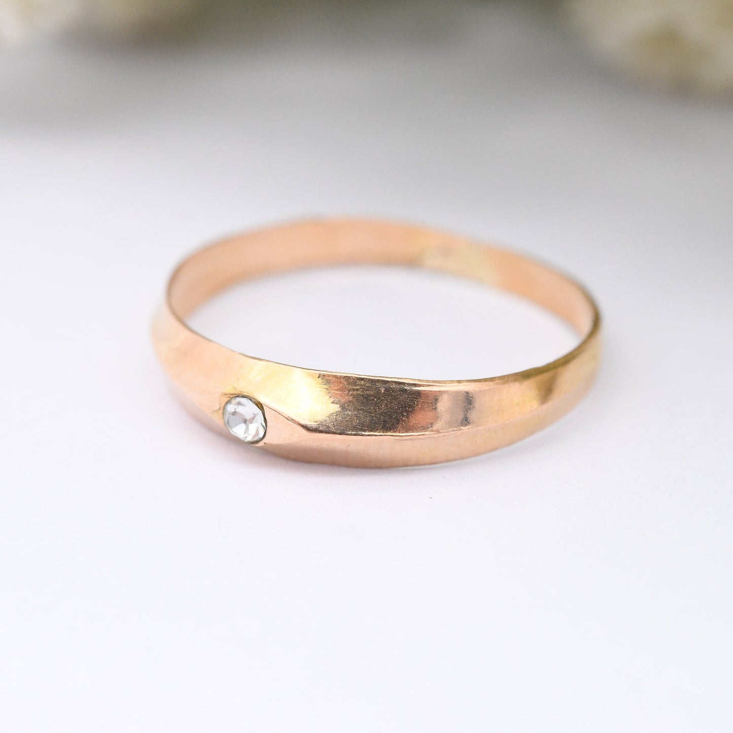 Vintage 19ct Rose Gold Solitaire Ring - Portuguese Gold Wedding Band | Everyday Gold Jewellery | Clear Stone | UK Size - K | US Size - 5 1/4