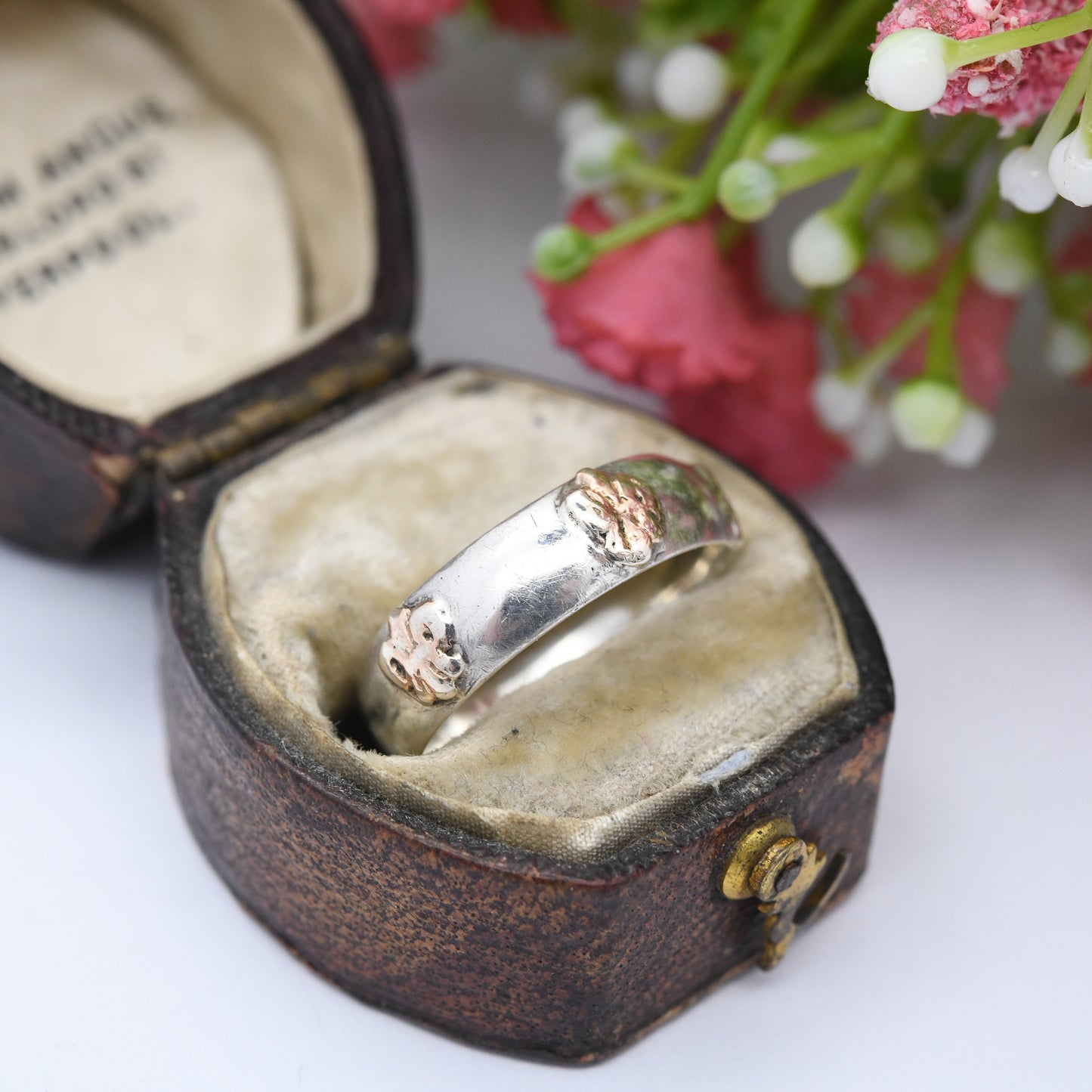 Vintage Fleur de Lis Gold and Silver Band Ring - Unusual Wedding Band | Portuguese Everyday Silver Jewellery | UK Size - L 1/2 | US Size - 6