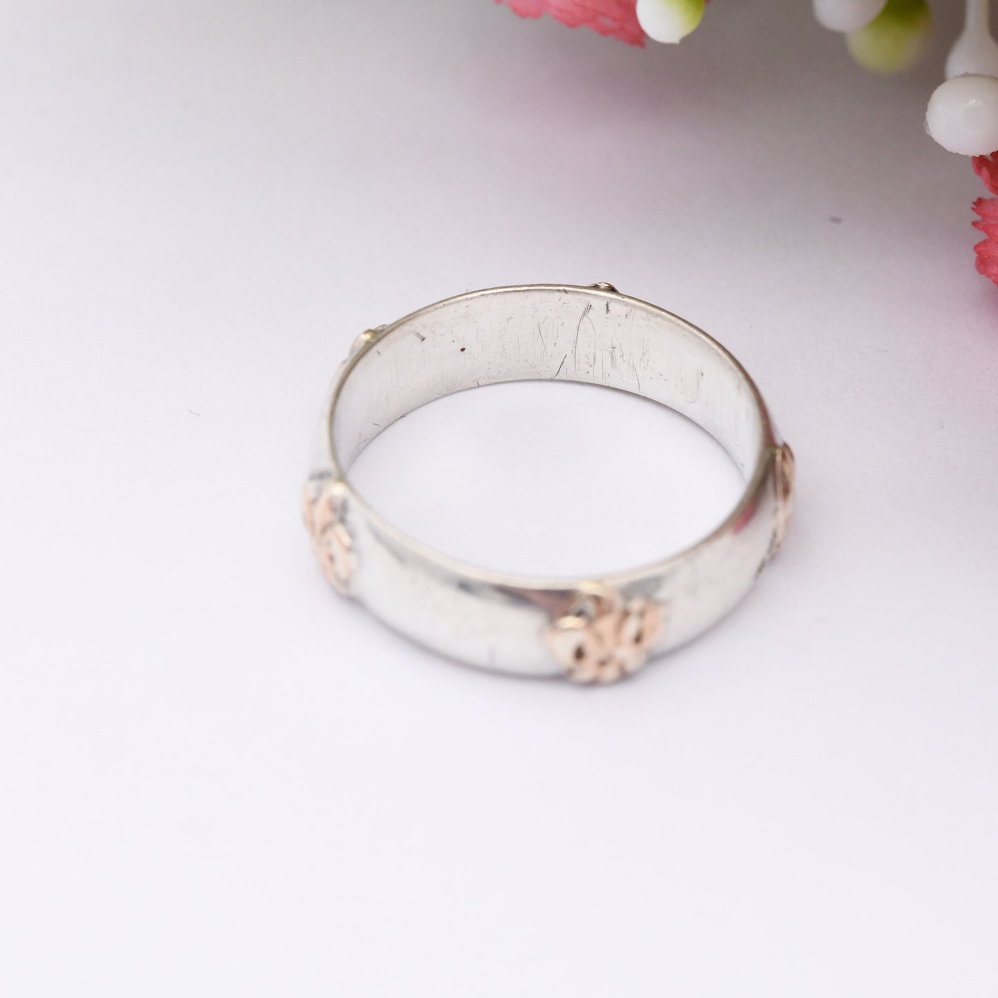 Vintage Fleur de Lis Gold and Silver Band Ring - Unusual Wedding Band | Portuguese Everyday Silver Jewellery | UK Size - L 1/2 | US Size - 6