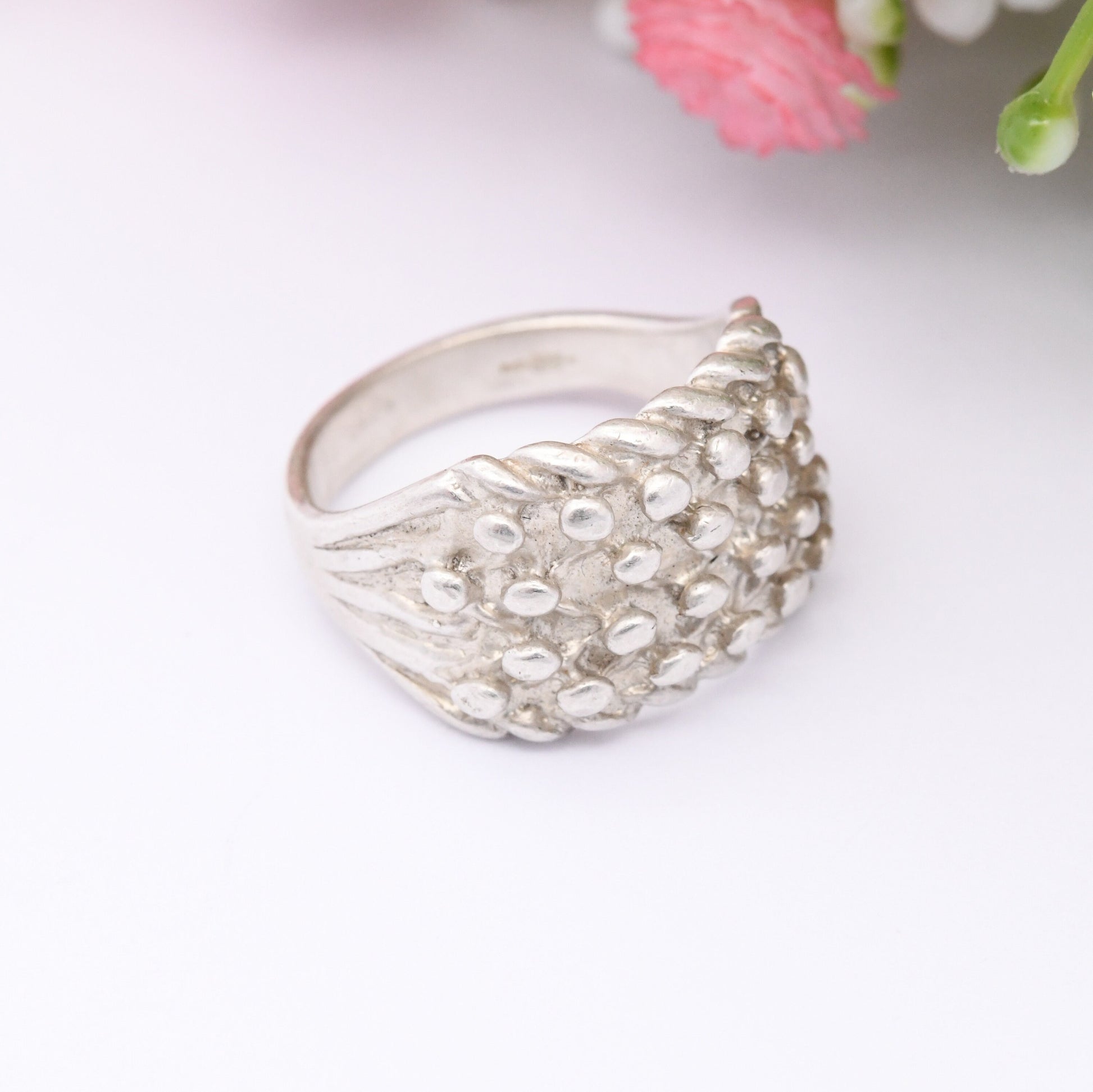 Vintage Sterling Silver Keeper Ring - Chunky 4 Rows | Unisex Everyday Silver Band | UK Size - L 1/2 | US Size - 6