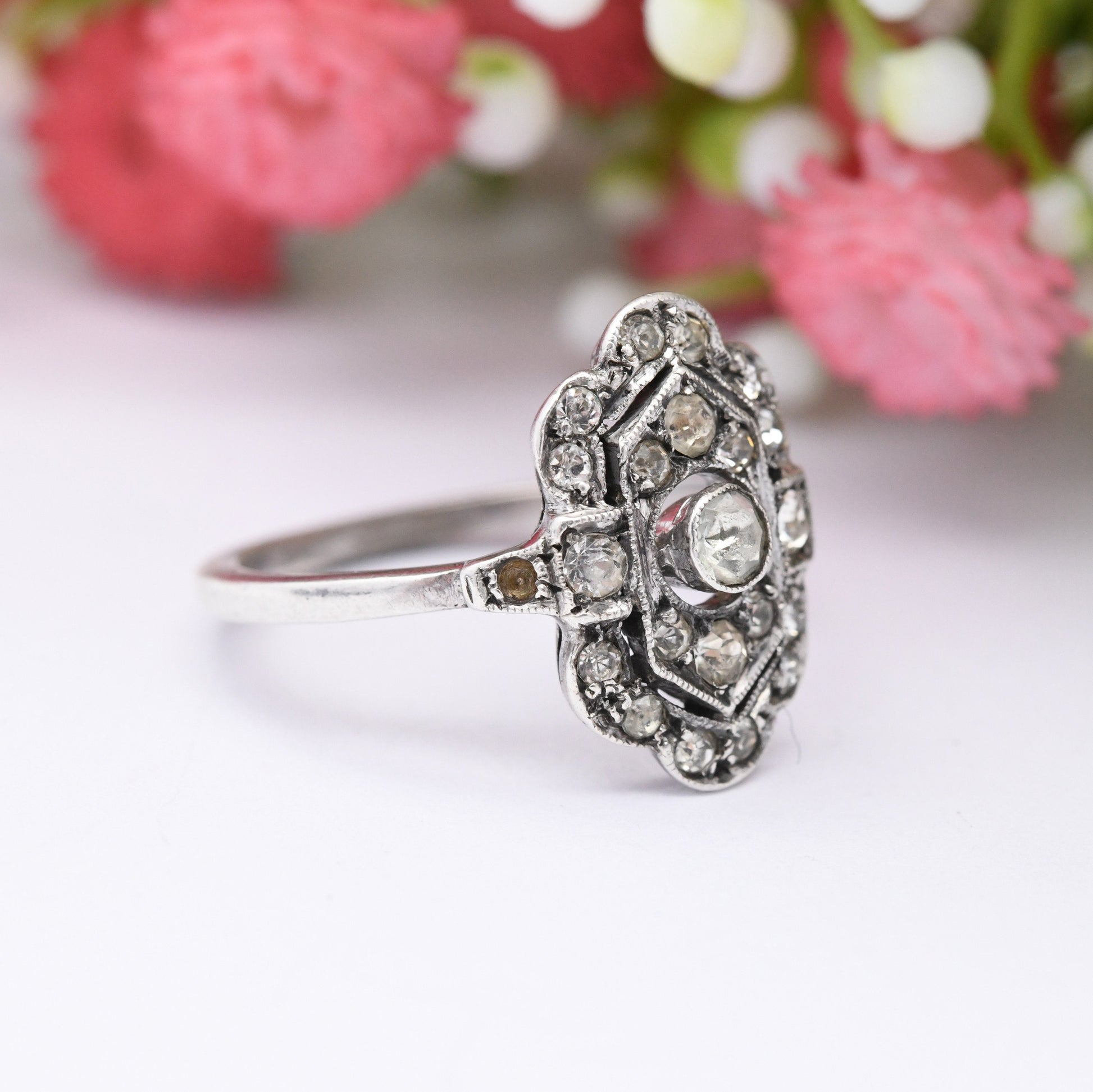 Antique Art Deco Silver Paste Ring - Statement Cocktail Ring | UK Size - L | US Size - 5 3/4