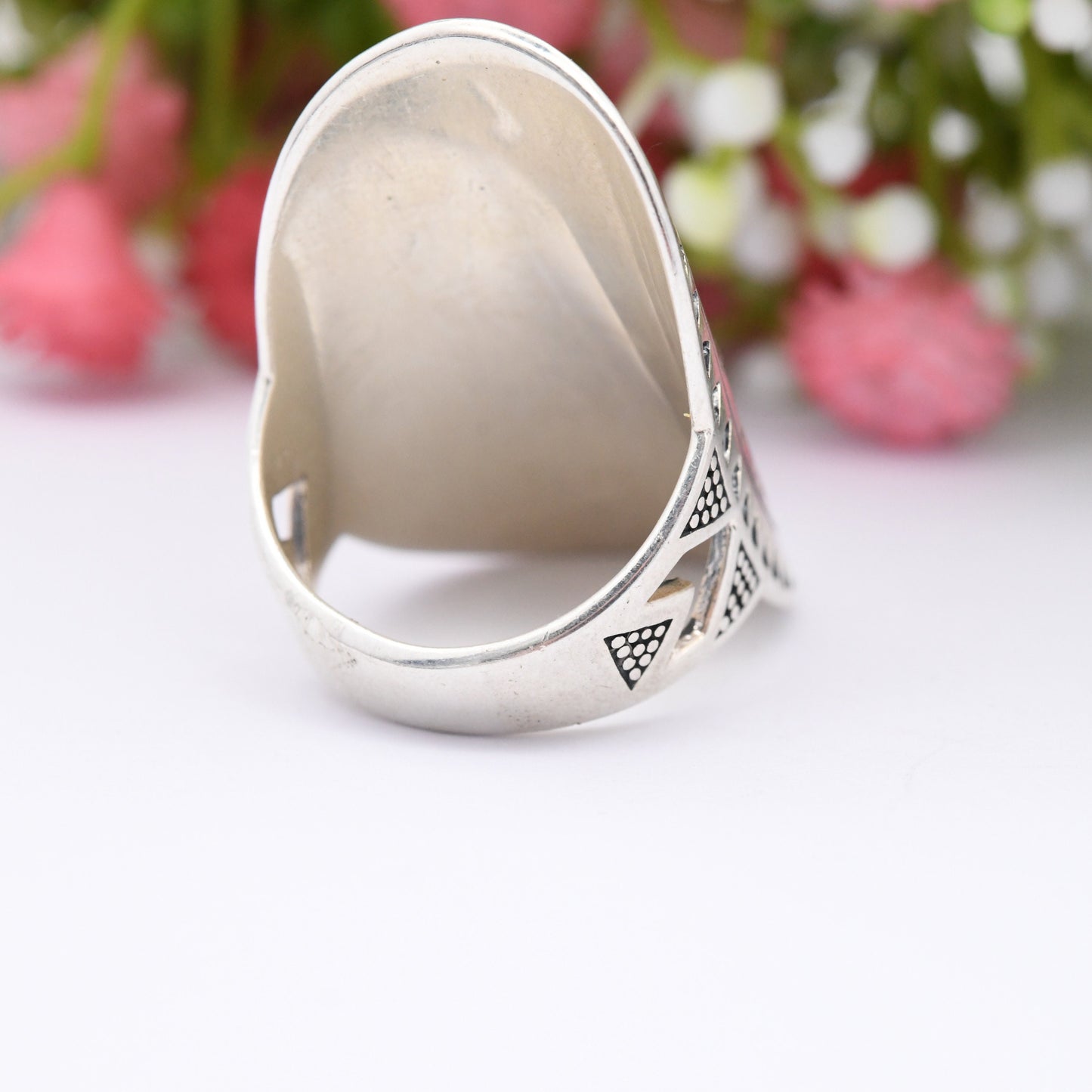 Vintage Sterling Silver Armour Ring with Southwestern Design - Statement Finger Ring | American Style | UK Size - N | US Size - 6 1/2