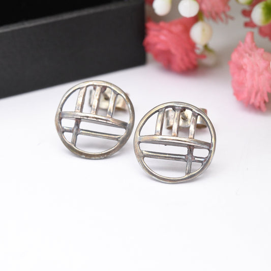 Vintage Carrick Sterling Silver Celtic Stud Earrings - Open Circle Geometric Pattern| Scottish Design in a Mackintosh Box | Gift for Her