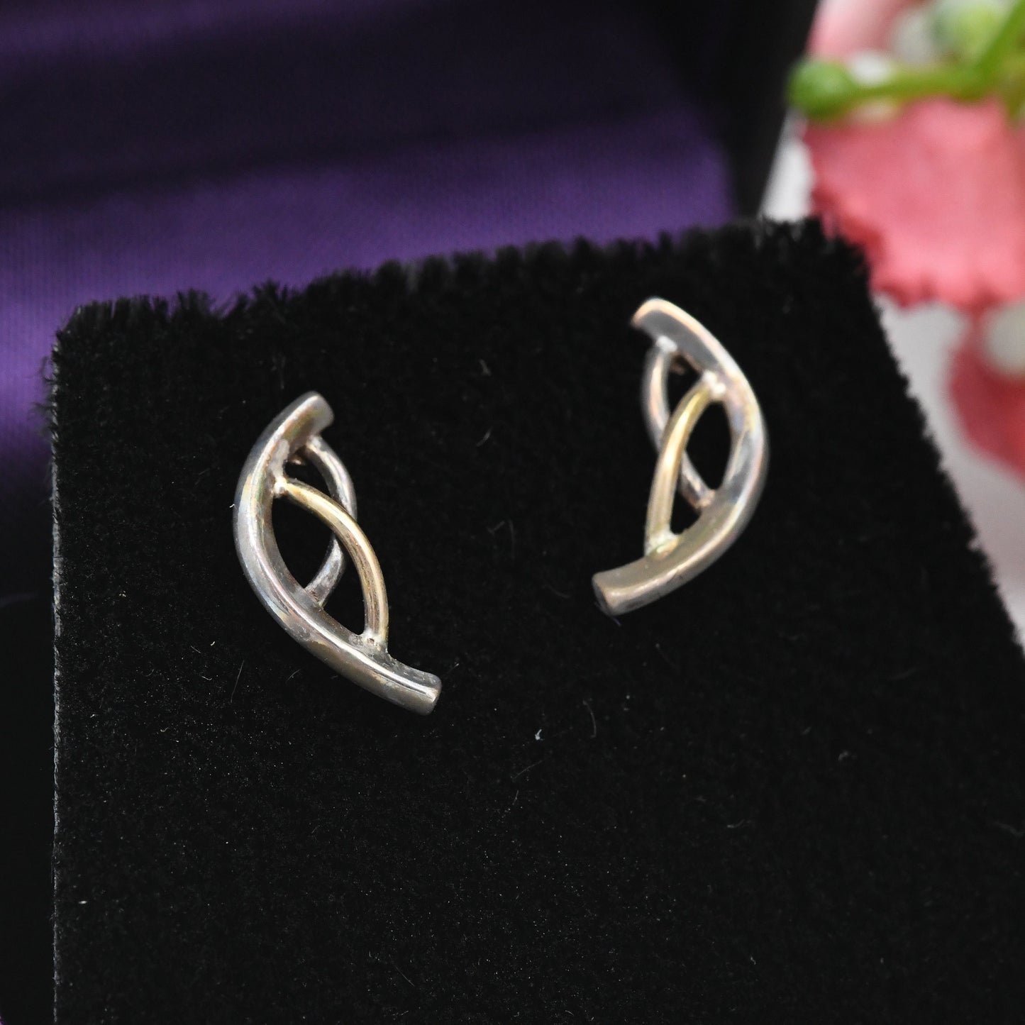 Vintage Carrick Sterling Silver Celtic Twist Stud Earrings - Half Moon C Shape Semicircle | Scottish Design in Mackintosh Box | Gift for Her