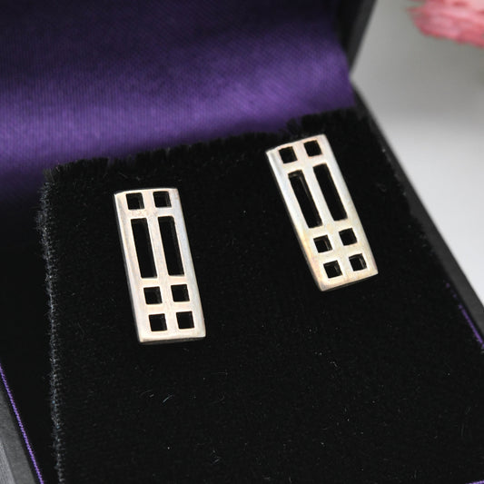 Vintage Kit Heath Sterling Silver Celtic Stud Earrings - Geometric Rectangle | Scottish Design in a Mackintosh Box | Gift for Her