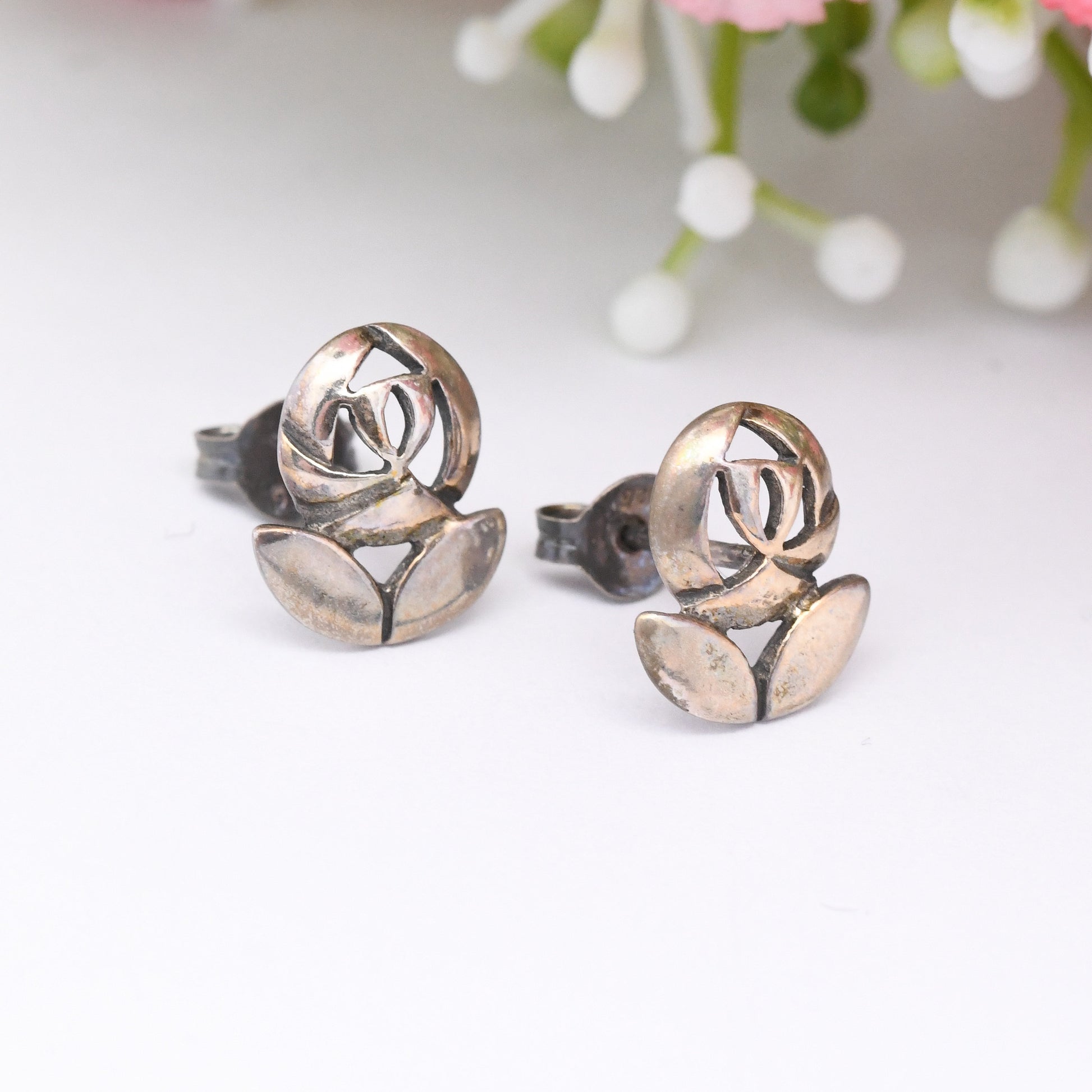 Vintage Kit Heath Sterling Silver Glasgow Rose Stud Earrings - Great British Designer | Celtic Scottish Flower | Mackintosh Gift Box