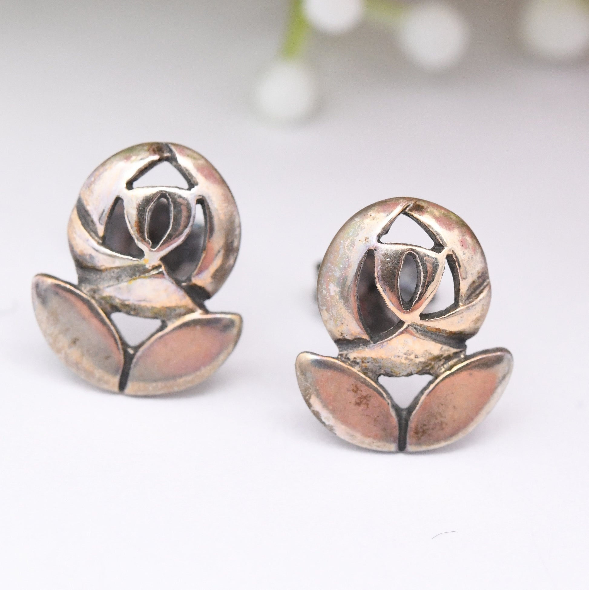 Vintage Kit Heath Sterling Silver Glasgow Rose Stud Earrings - Great British Designer | Celtic Scottish Flower | Mackintosh Gift Box