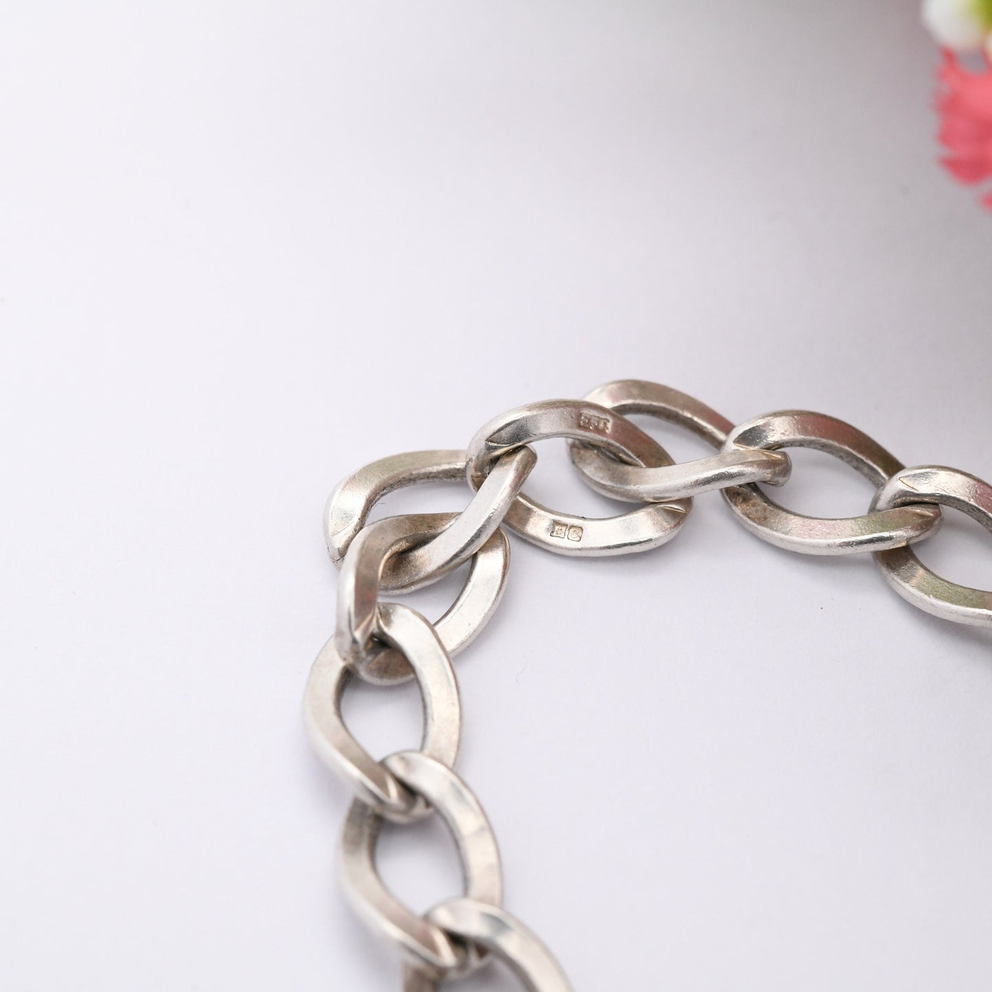 Vintage Sterling Silver Heart Padlock Clasp Chain Bracelet 1977 - Chunky Curb Links with Safety Chain | for Charms