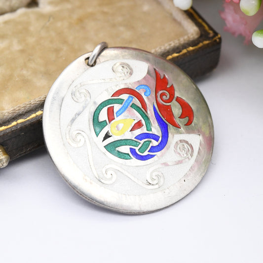 Vintage Irish Sterling Silver Pendant Necklace Tara Ware Book of Kells 1981 - Bright Colourful Enamel