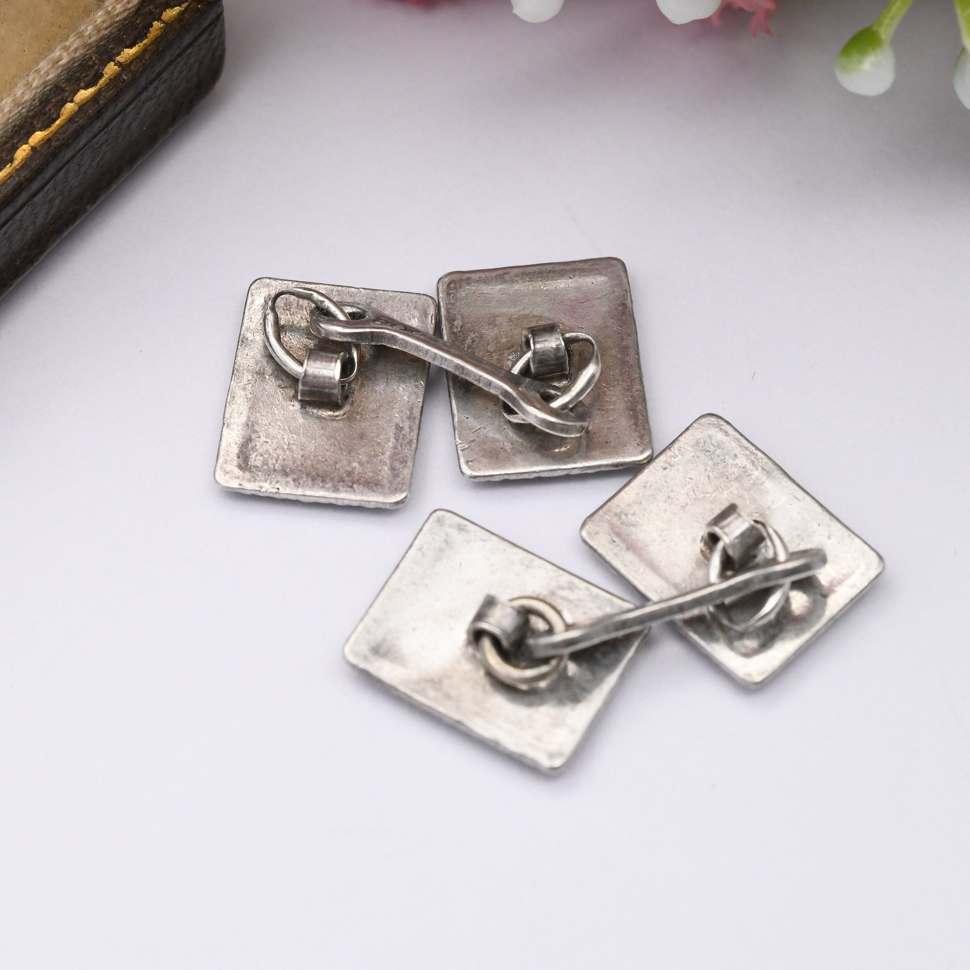 Vintage Silver 13 Cufflinks with Gold Enamel - Lucky Number 13 | Pretty Border