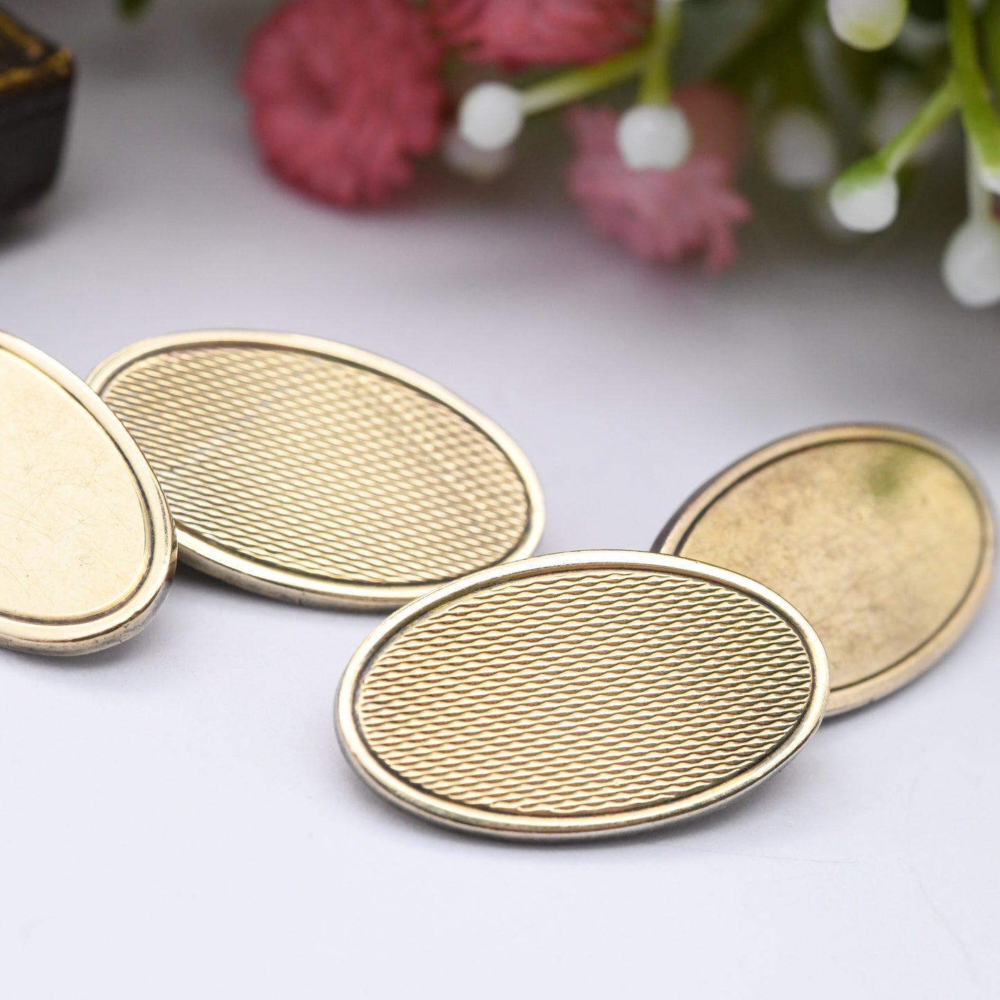 Vintage Gold Plated Sterling Silver Cufflinks - 9ct Gold on Silver | Mid-Century Textured | Oval Shape