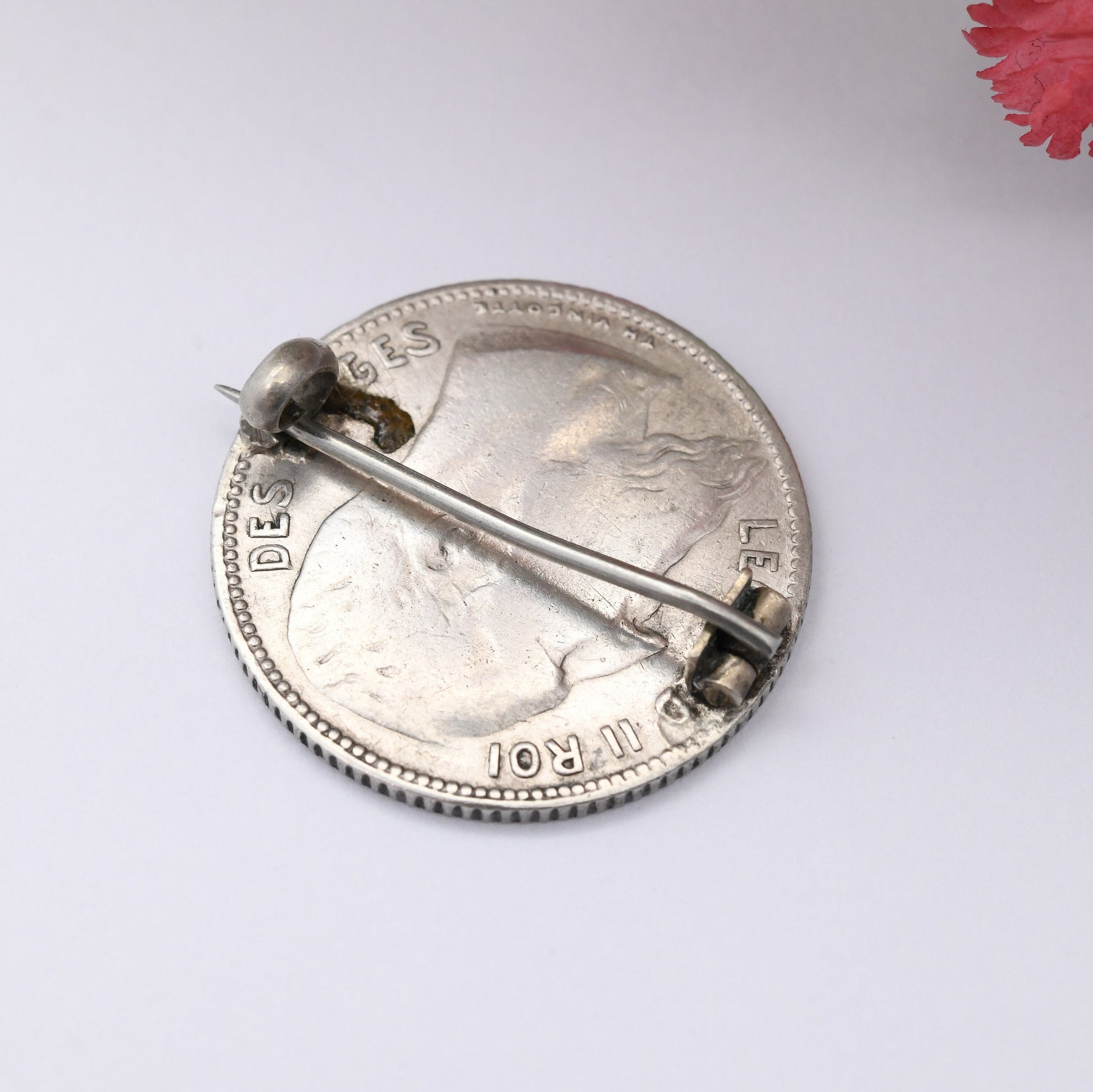 Antique Silver Belgian 1 Franc 1909 Coin Brooch - King Léopold II of Belgium | Silver Coin Jewellery