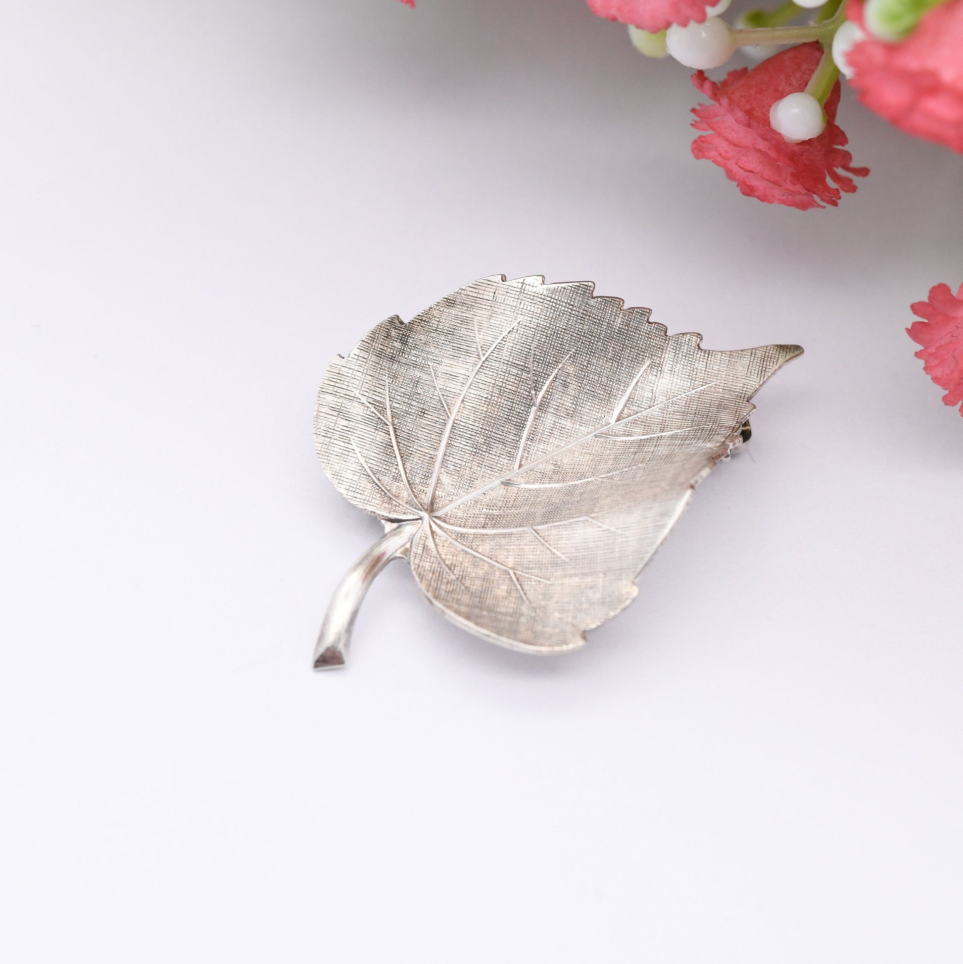 Vintage Kollmar and Jourdan Sterling Silver Leaf Brooch KJ - Mid-Century Designer Jewellery | Textured Modernist Leaf