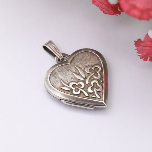 Vintage Sterling Silver Heart Locket Pendant with Flower Design by Kordes and Lichtenfels K&L - Love Heart Shape Locket Pretty Gift for Her