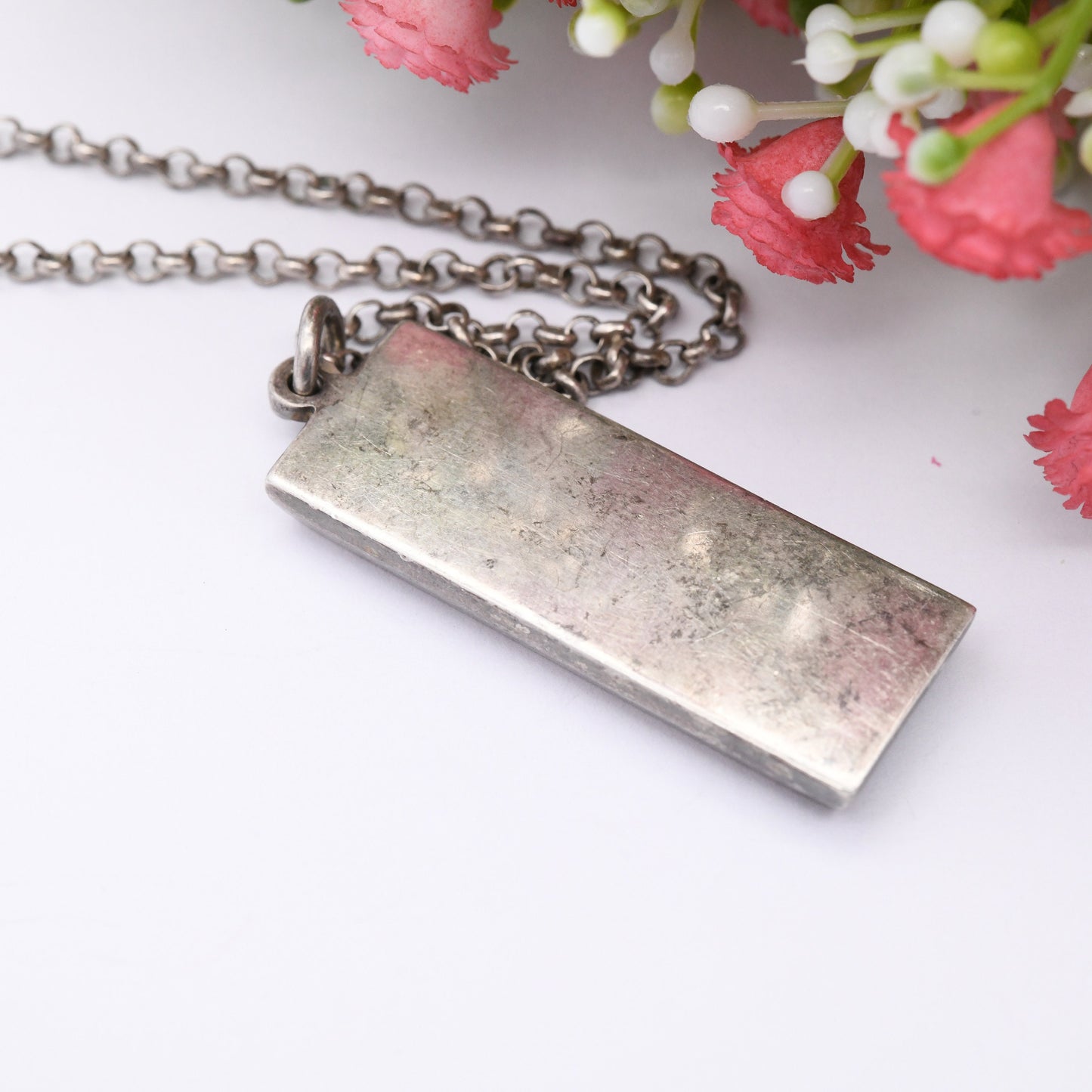 Vintage Sterling Silver Ingot Pendant 1977 with Queen Elizabeth II Silver Jubilee Stamp - Hallmark Carrs of Sheffield | Mid-Century Necklace