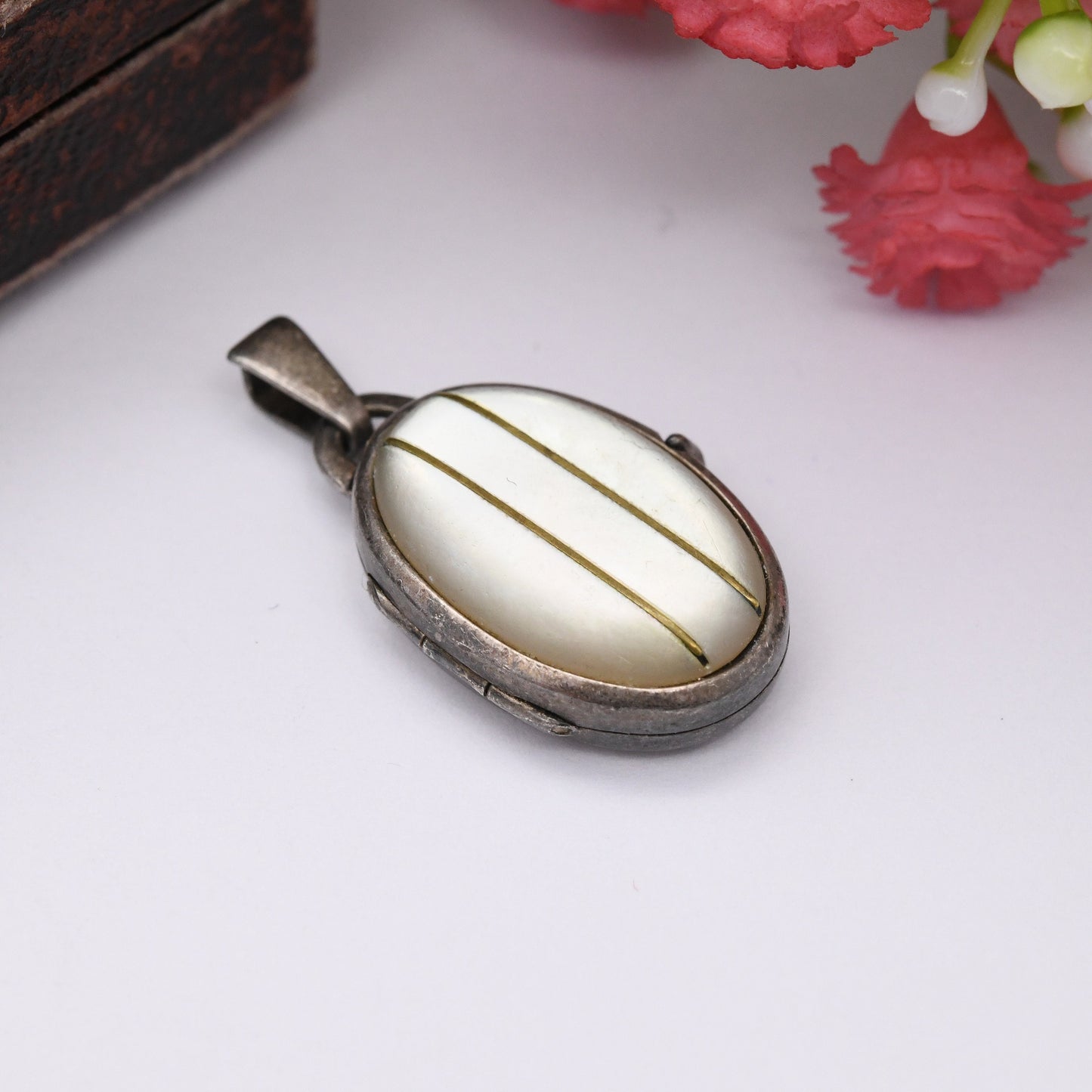 Vintage Sterling Silver Mother of Pearl Locket Pendant by Rodi and Wienenberger R&W - Mid-Century Designer Pretty Little Silver Locket Gift