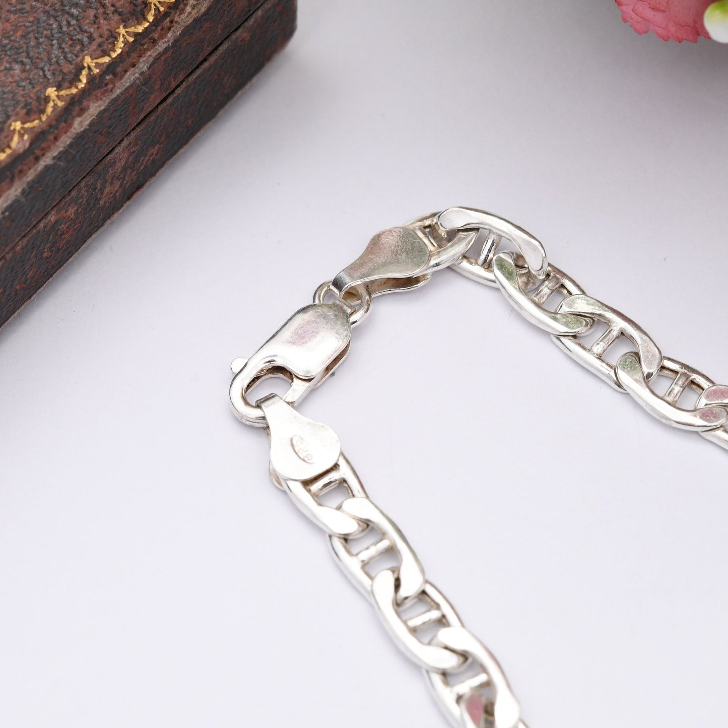 Vintage Sterling Silver Anchor Link Chain Bracelet Mariner Chain - Flat Link Bracelet | Gift for Boyfriend | Gift for Brother