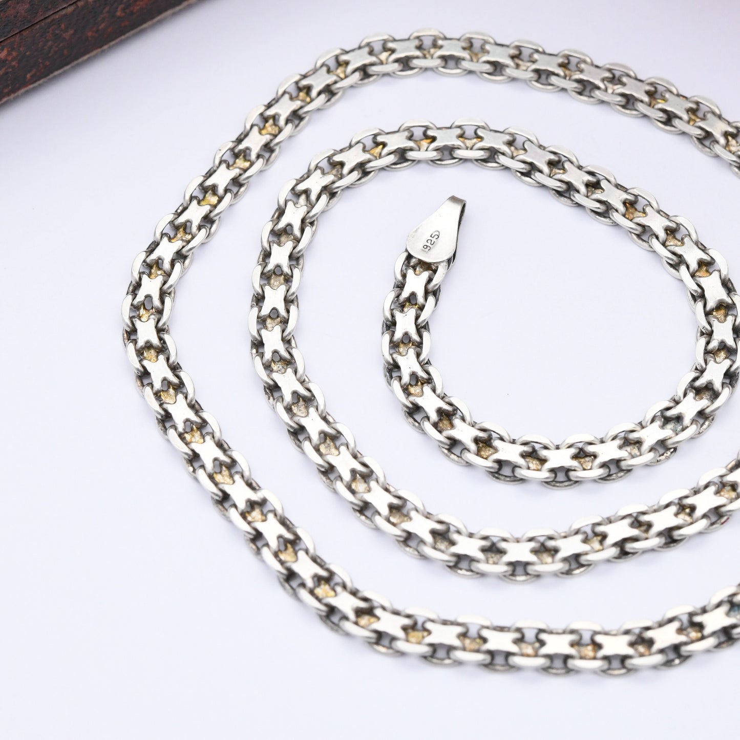 Vintage Sterling Silver Chain Necklace with Fancy Links - Y2K Flat Chain | Quality Silver Necklace | Made in Italy | 18"