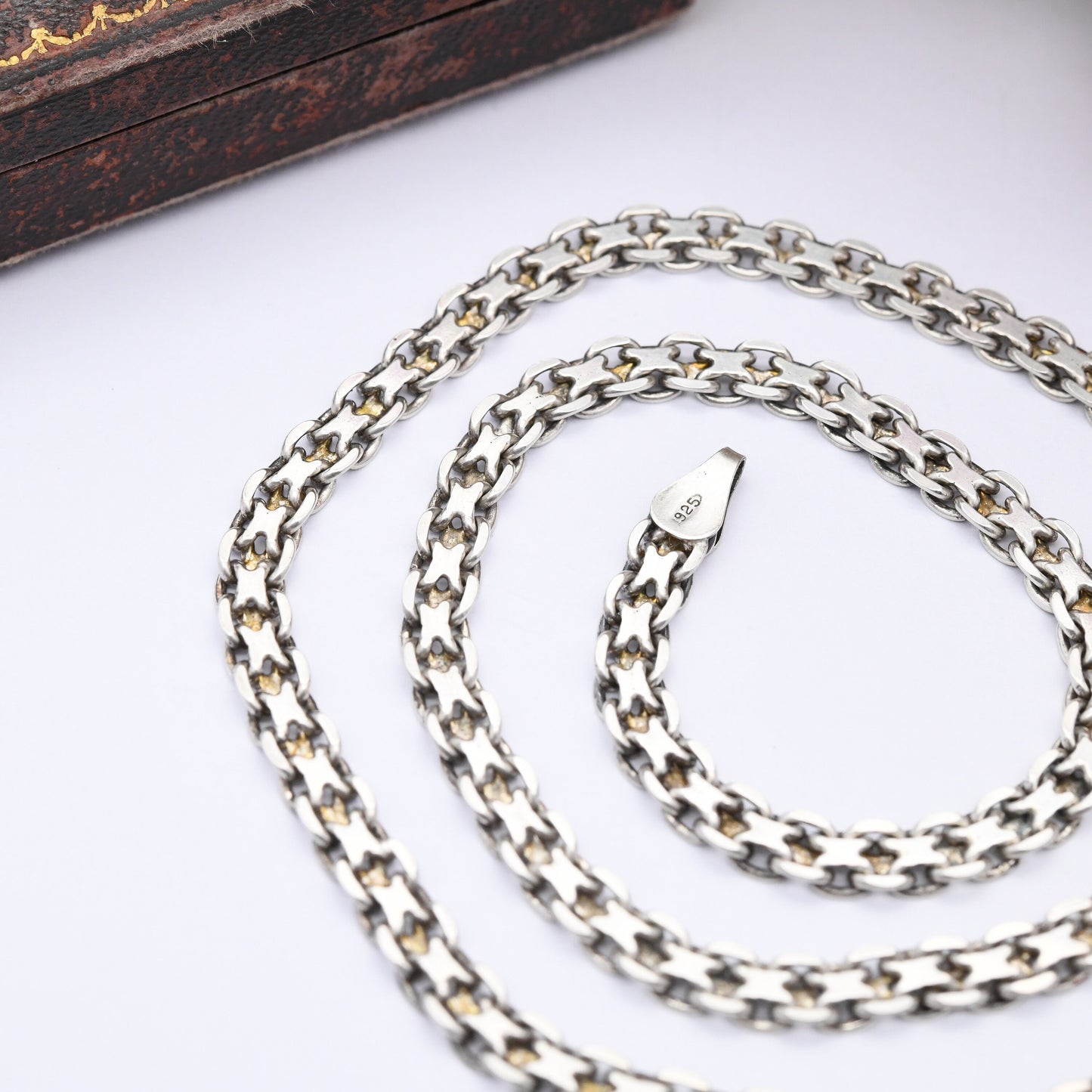 Vintage Sterling Silver Chain Necklace with Fancy Links - Y2K Flat Chain | Quality Silver Necklace | Made in Italy | 18"