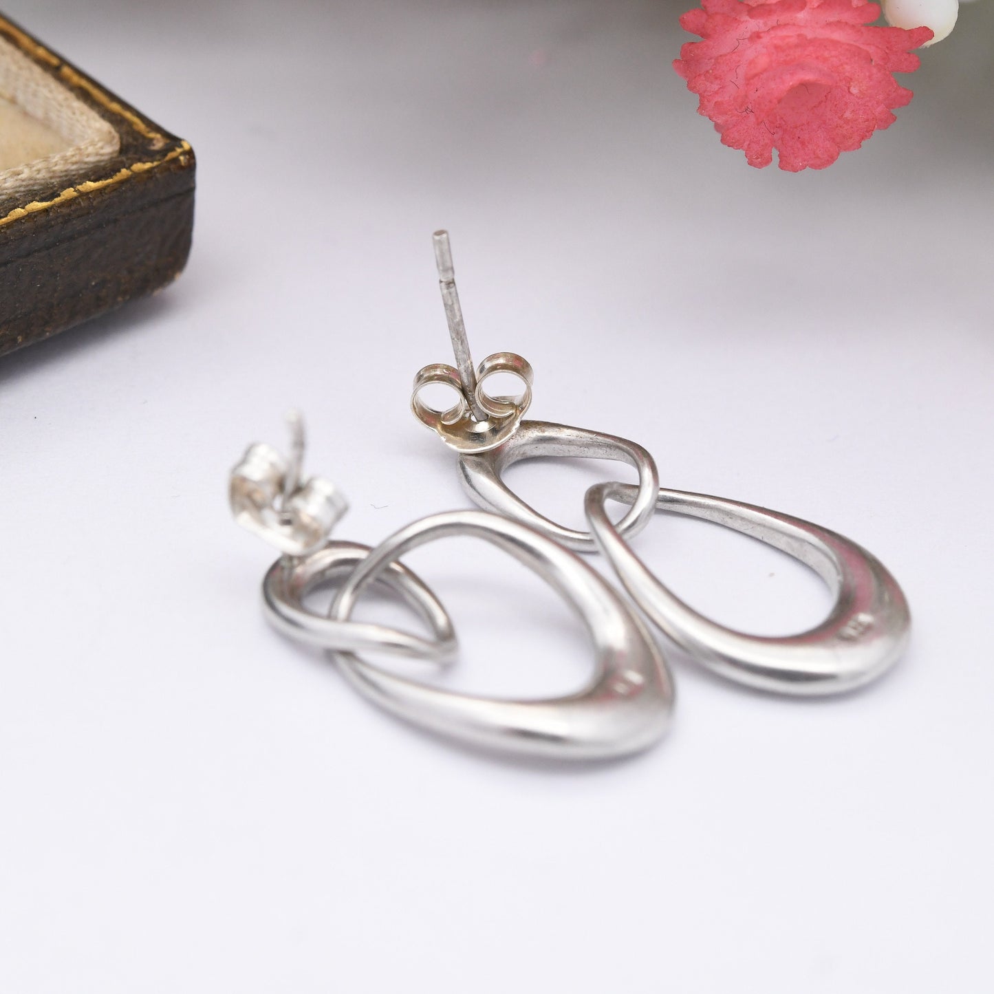 Vintage Sterling Silver Double Hoop Drop Earrings - Minimalist Silver Jewellery