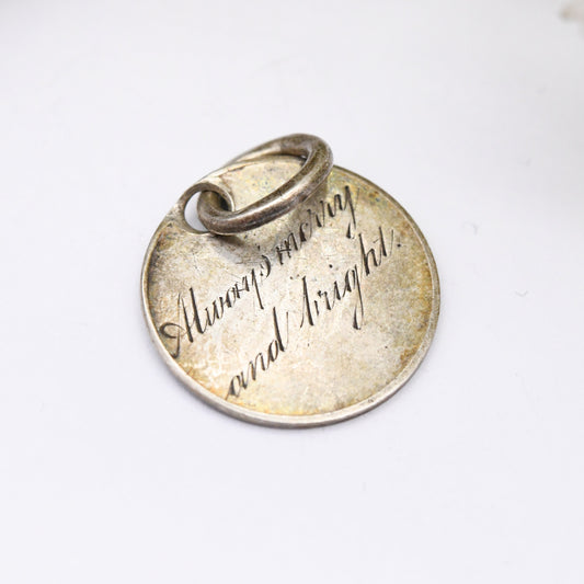 Antique Edwardian Silver Love Token Threepence Coin Charm Pendant - Always Merry and Bright Engraved Message