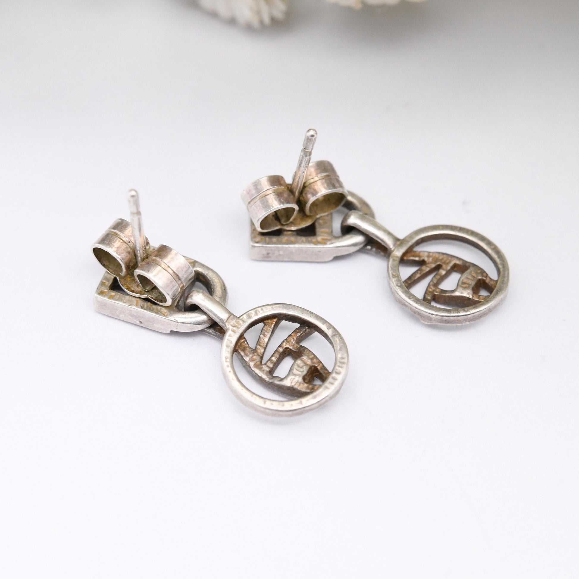 Vintage Carrick Sterling Silver Celtic Flower Drop Earrings - Openwork Glasgow Rose Design