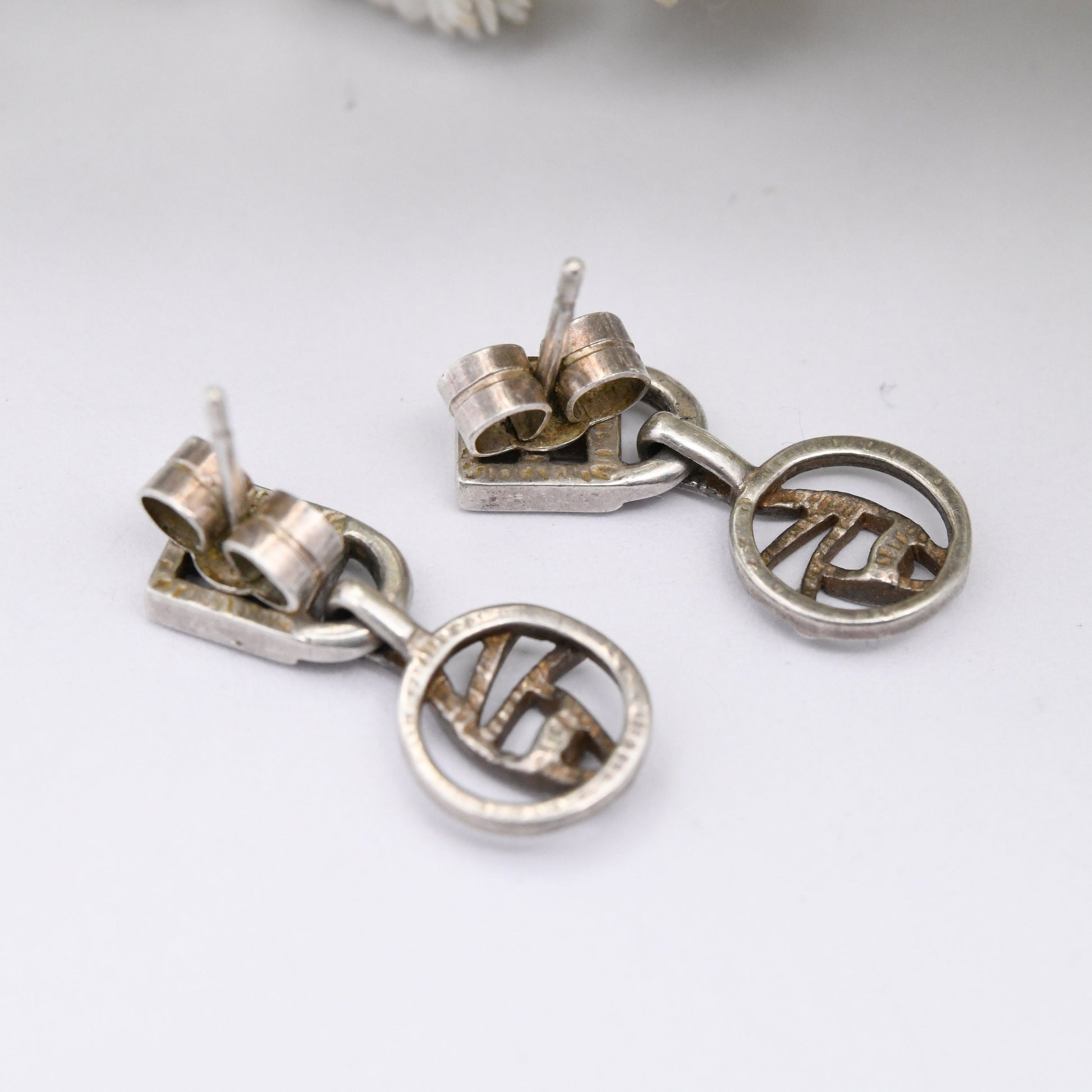 Vintage Carrick Sterling Silver Celtic Flower Drop Earrings - Openwork Glasgow Rose Design