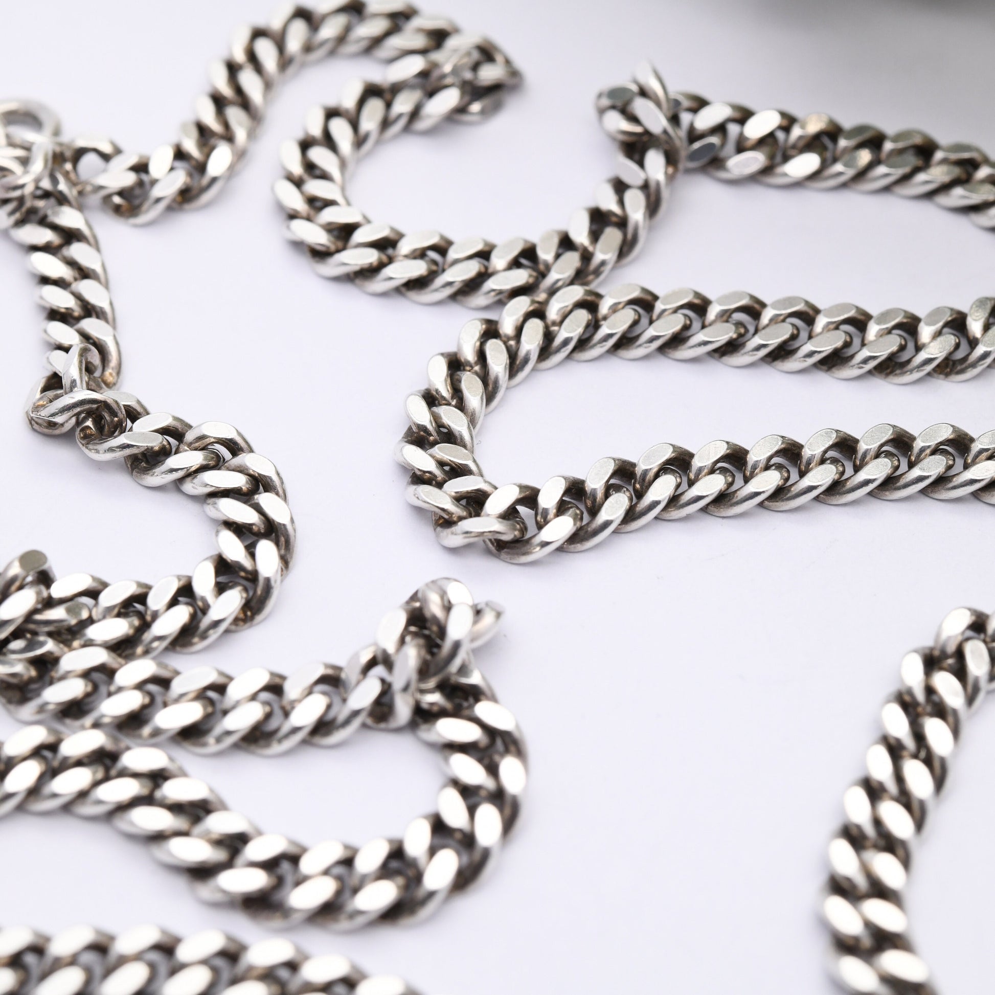 Vintage Sterling Silver Long Curb Link Chain Necklace - Y2K Flat Curb | Heavy Silver Necklace | 28" 71cm