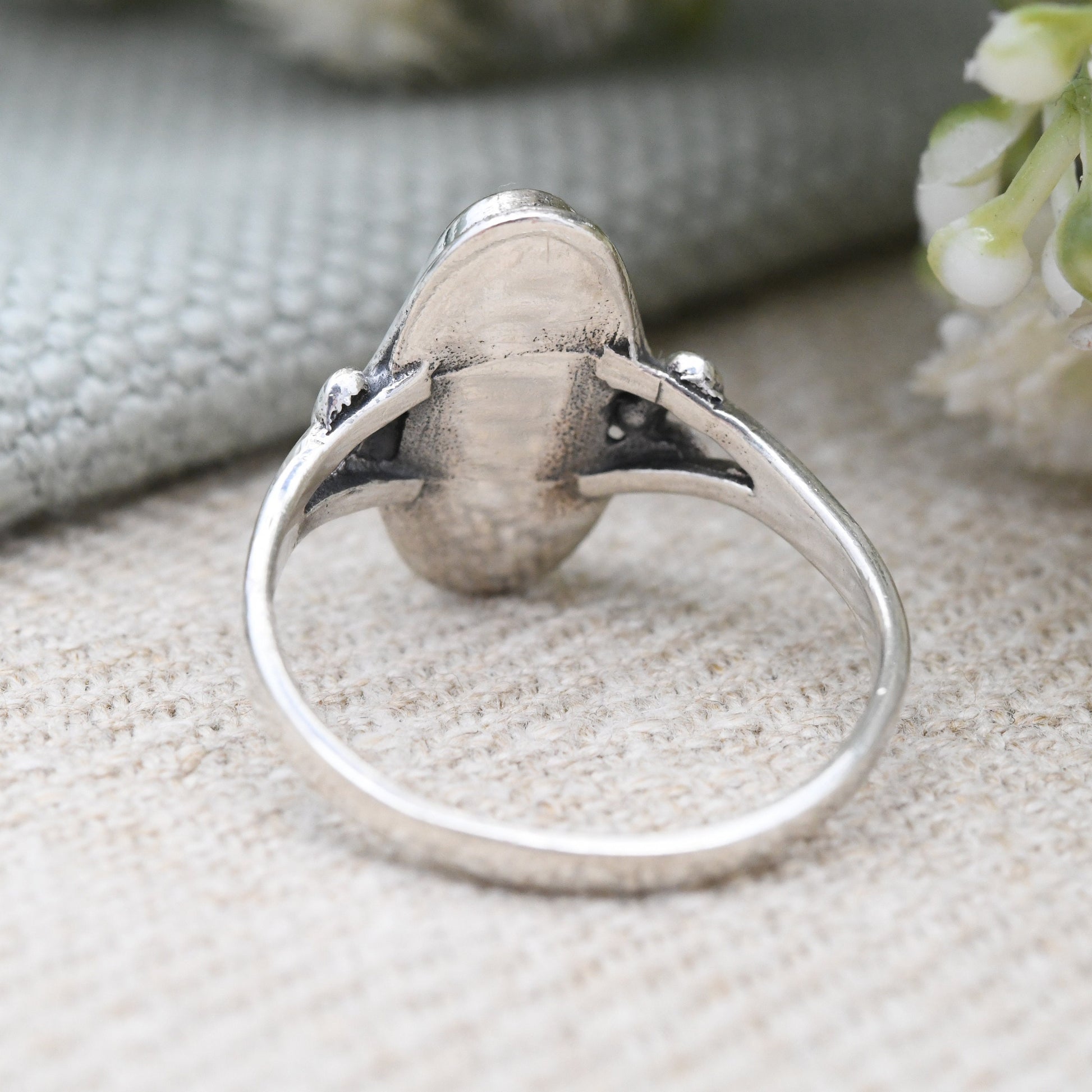 Vintage Sterling Silver Pink Mother of Pearl Ring - Pretty Silver Jewellery | Iridescent Shell | UK Size - P | US Size - 7 3/4