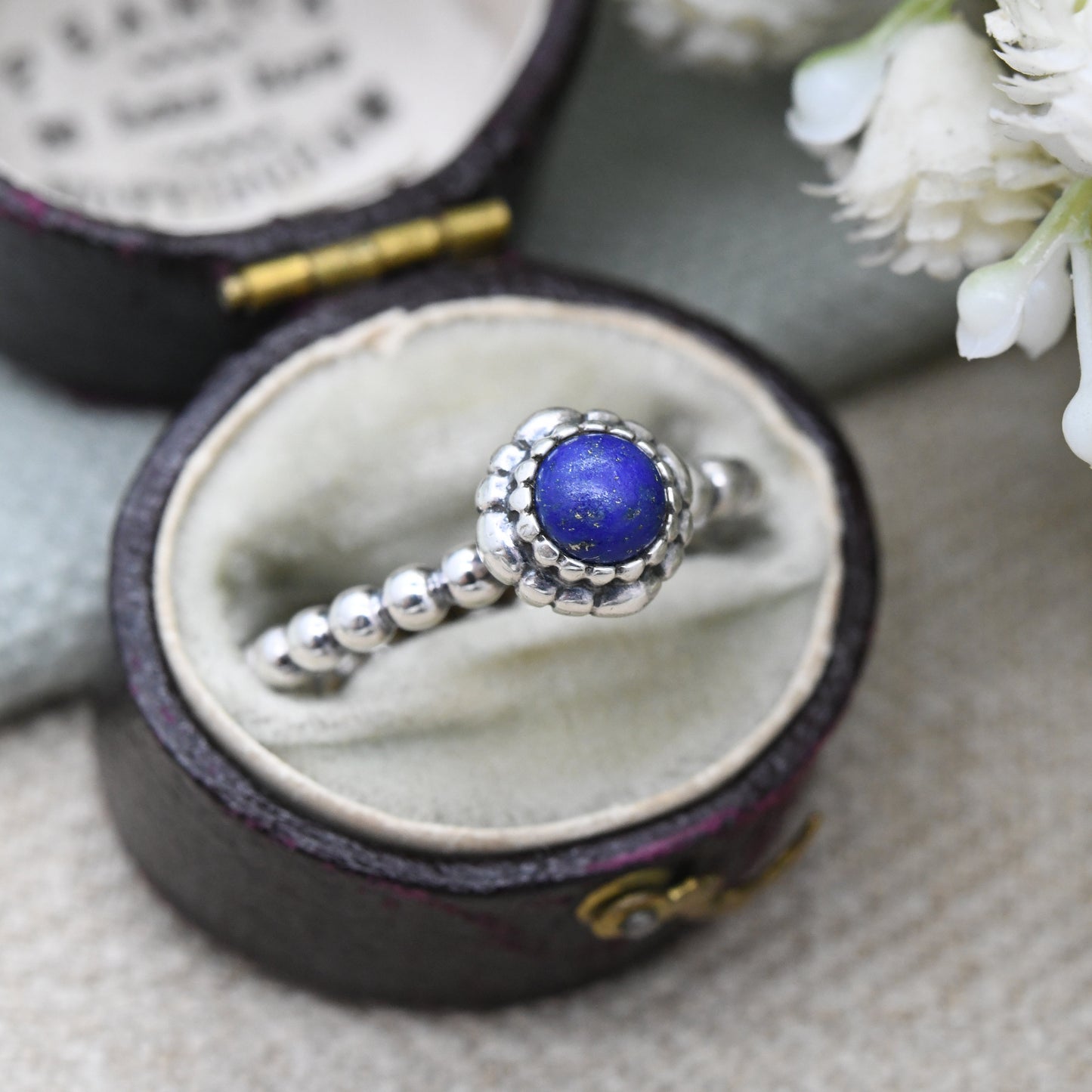 Pandora Sterling Silver Lapis Lazuli Ring with Bubble Band - Pretty Everyday Stacking Solitaire | UK Size - L | US Size - 5 3/4