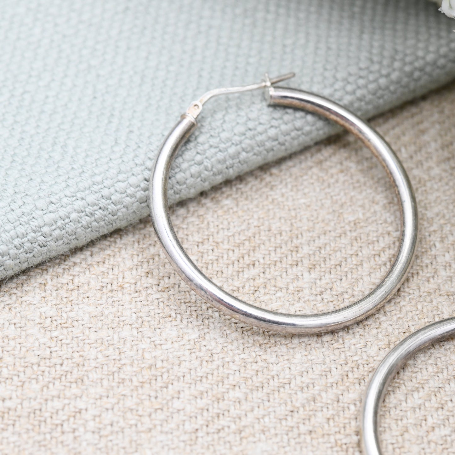 Vintage Sterling Silver Hoop Earrings Large Circular Hoops