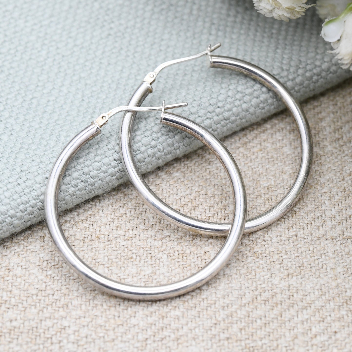 Vintage Sterling Silver Hoop Earrings Large Circular Hoops