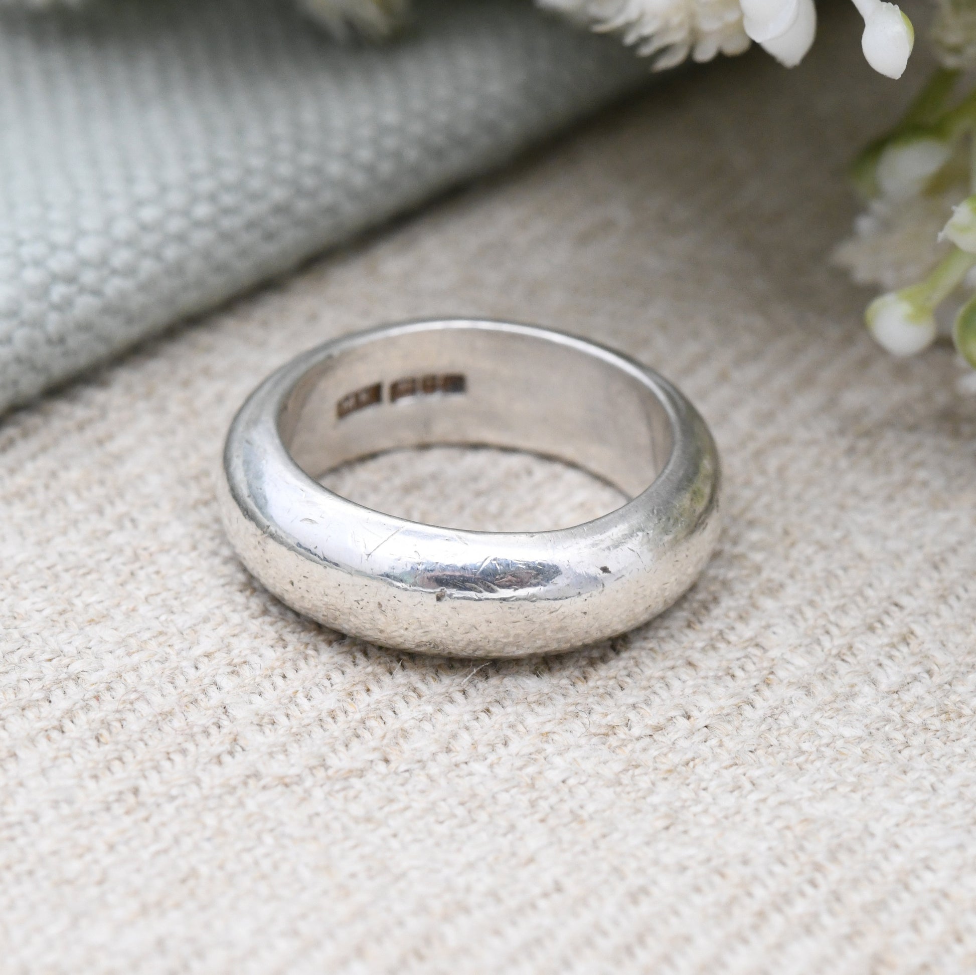 Vintage Sterling Silver Chunky Band Ring 1996 MK - 1990s Y2K Round Band | Heavy Minimalist Unisex Ring | UK Size - M | US Size - 6 1/4