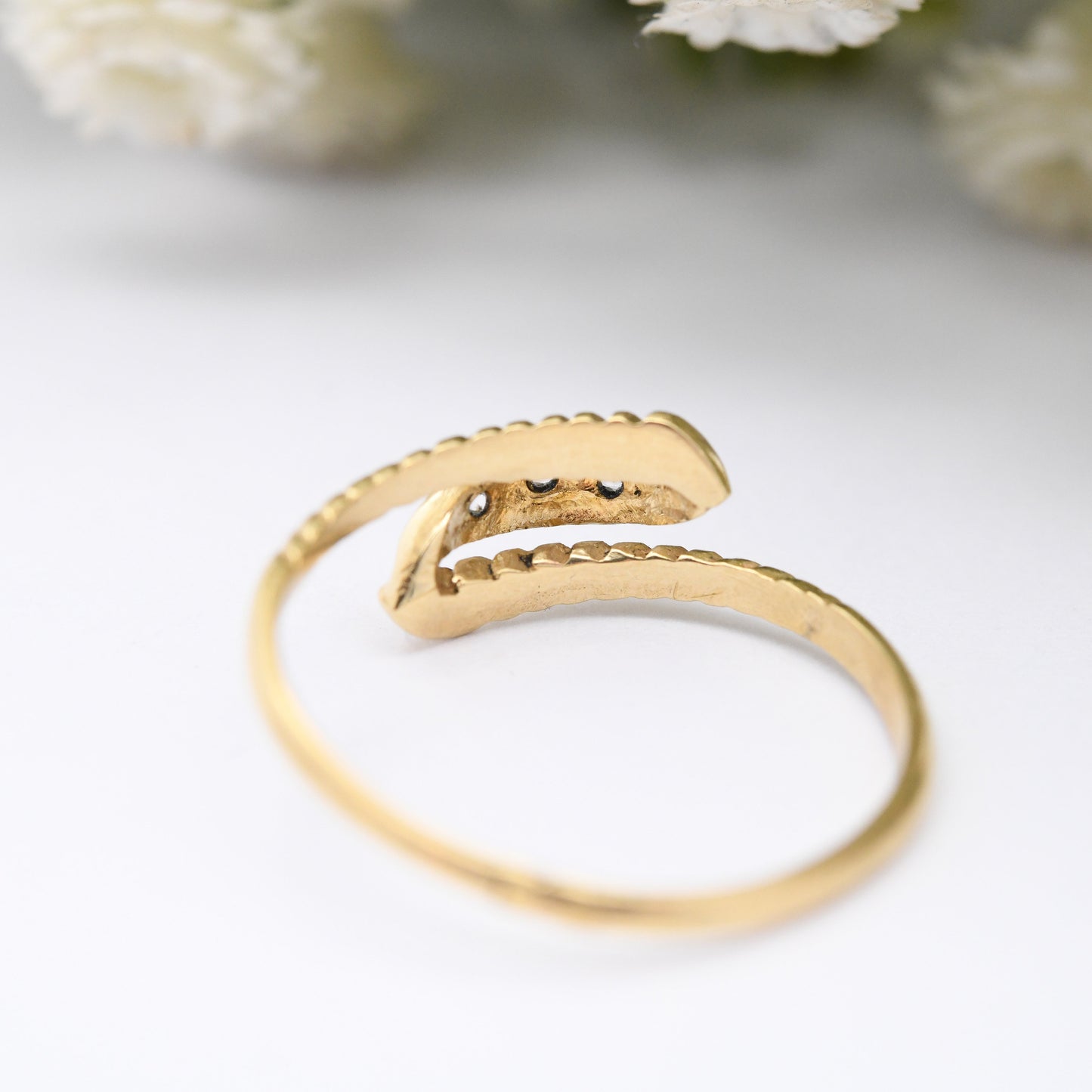 Vintage 19ct Gold Three Stone Bypass Ring - Portuguese Gold Twist Ring | Bypass Style | with White Stones | UK Size - N | US Size - 6 3/4