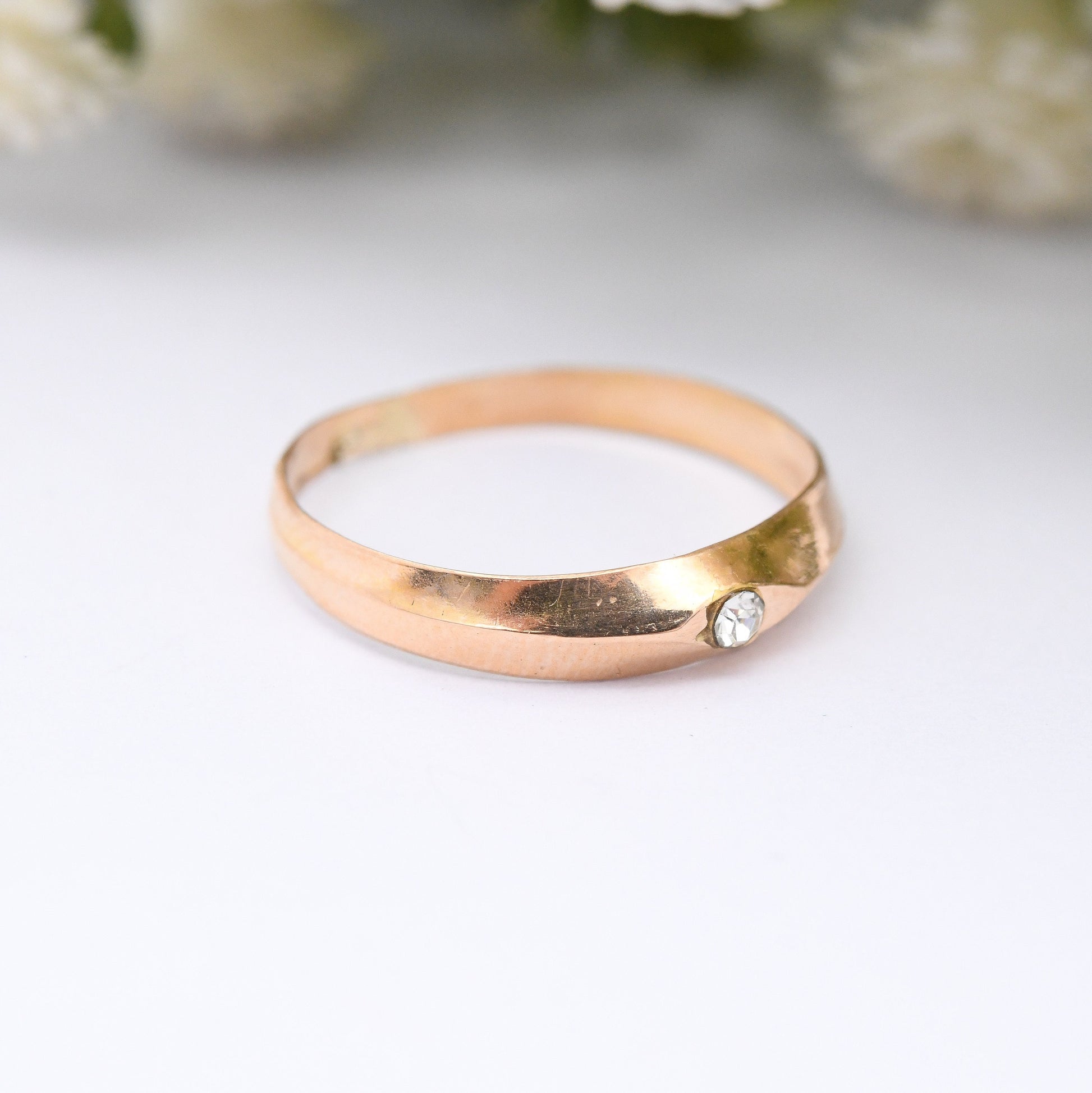 Vintage 19ct Rose Gold Solitaire Ring - Portuguese Gold Wedding Band | Everyday Gold Jewellery | Clear Stone | UK Size - K | US Size - 5 1/4