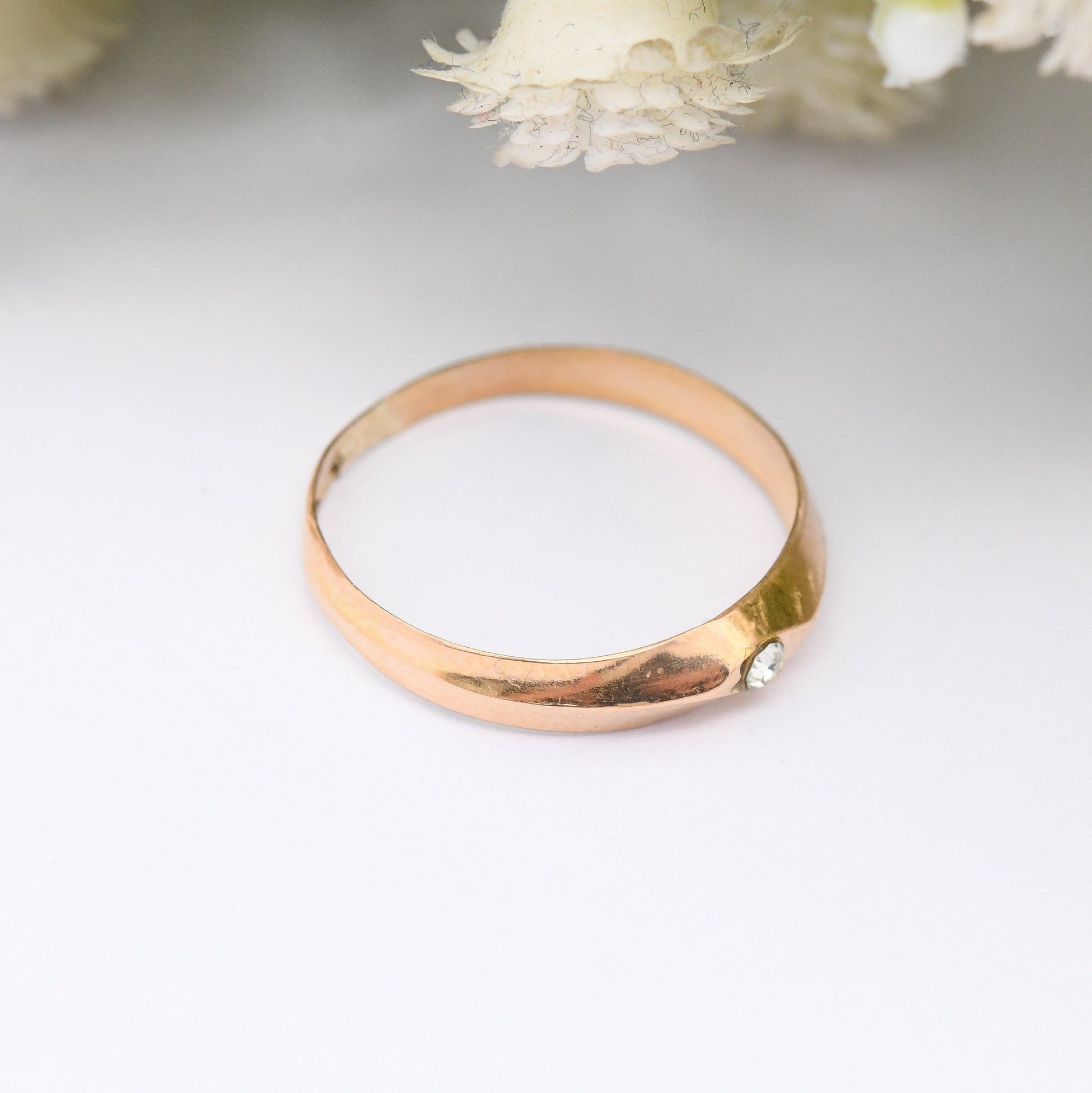 Vintage 19ct Rose Gold Solitaire Ring - Portuguese Gold Wedding Band | Everyday Gold Jewellery | Clear Stone | UK Size - K | US Size - 5 1/4