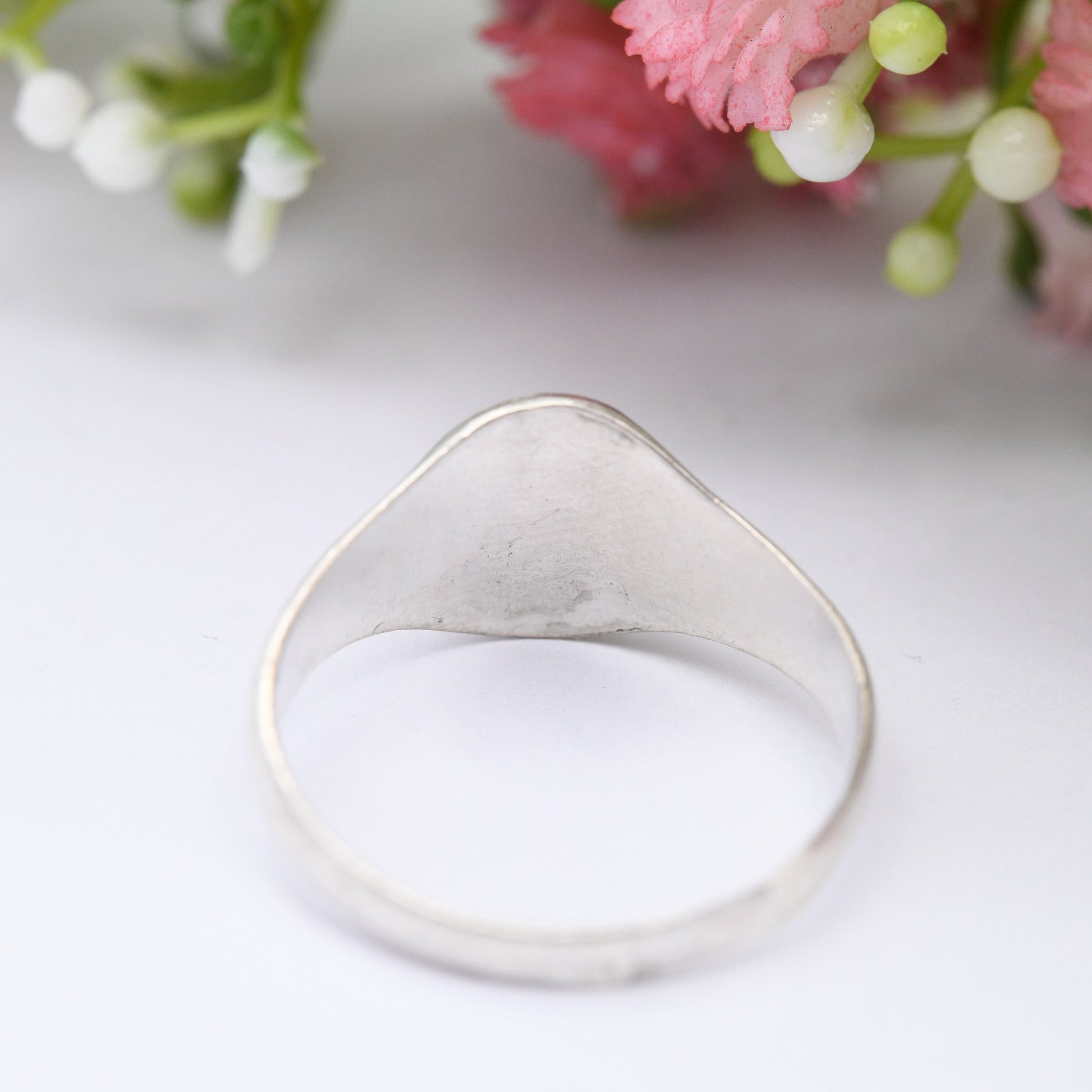 Vintage Silver Signet Ring with Rose Gold Plated Border - Portuguese Silver Jewellery | Mid-Century Unisex | UK Size - U | US Size - 10