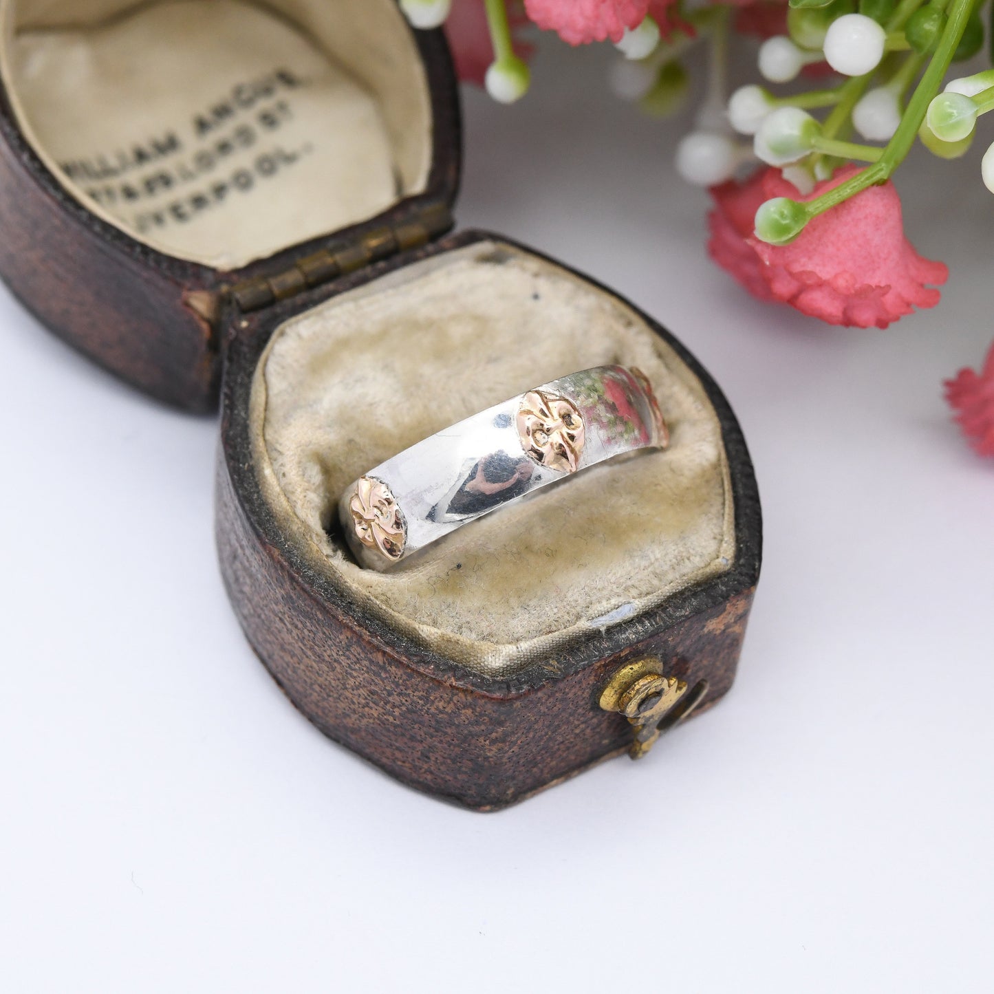 Vintage Gold and Silver Fleur de Lis Band Ring - Unusual Wedding Band | Portuguese Everyday Silver Jewellery | UK Size - P | US Size - 7 1/2