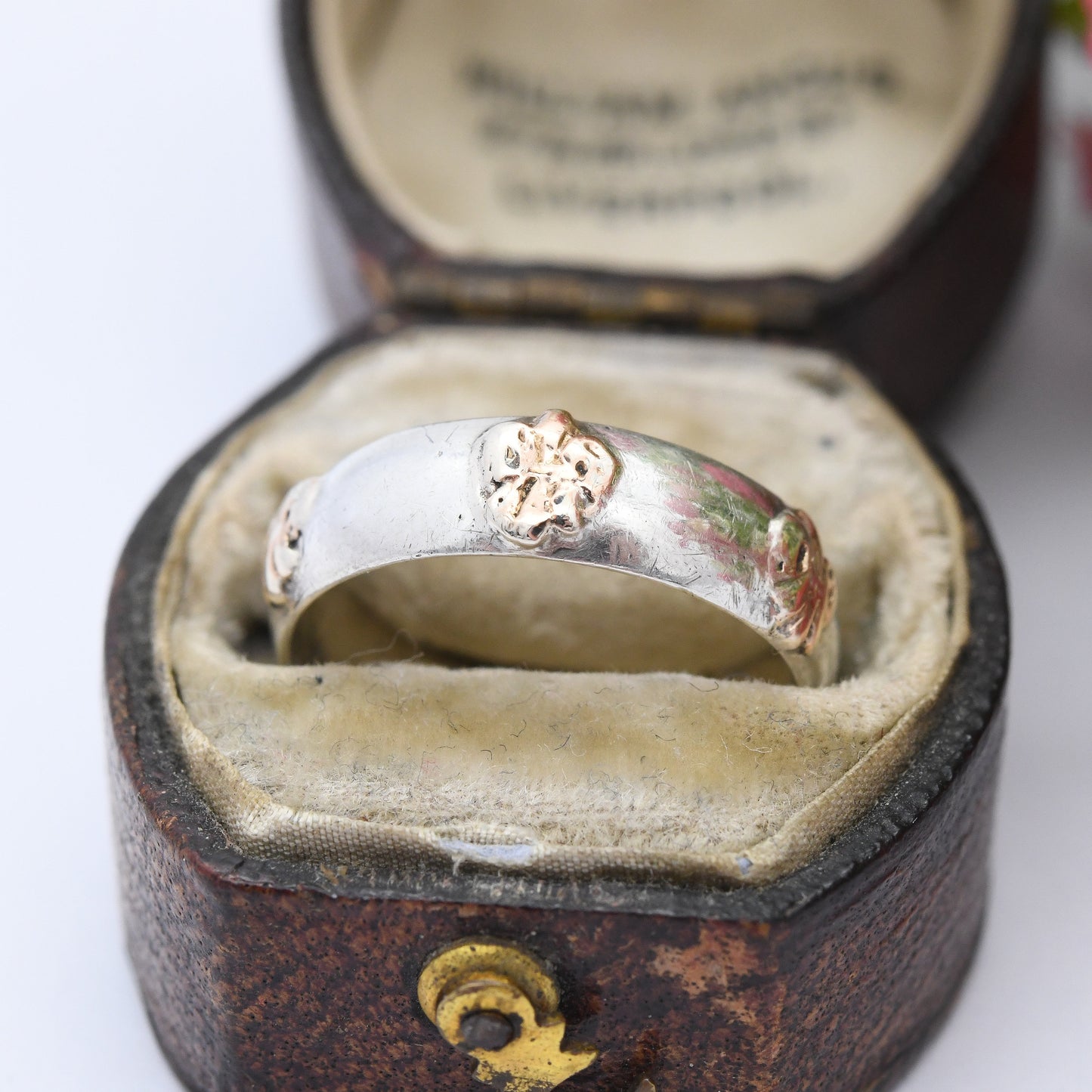 Vintage Fleur de Lis Gold and Silver Band Ring - Unusual Wedding Band | Portuguese Everyday Silver Jewellery | UK Size - L 1/2 | US Size - 6