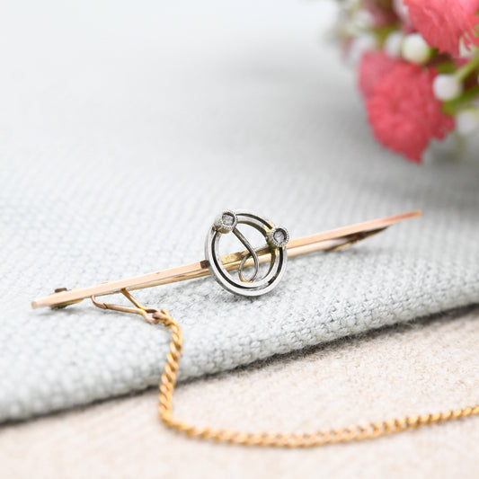 Antique Edwardian 9ct Gold Diamond Brooch with a Flower Design - Minimalist Floral Leaf Pin | Pretty Sculptural Jewellery Gift